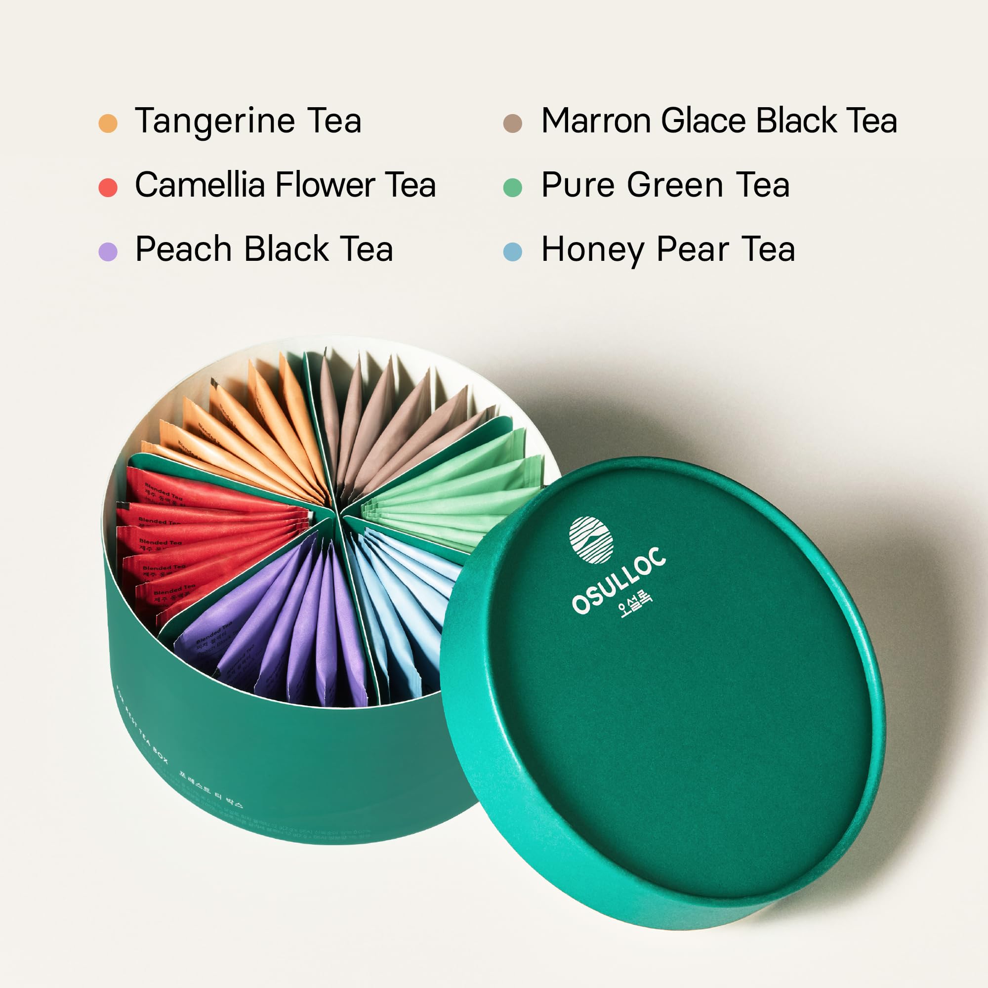 OSULLOC Premium Tea Collection (40 count, 10 flavors x 4 ea), Self Care Sampler Gift Box Variety Pack, Premium Organic Pure & Blended Tea from Jeju