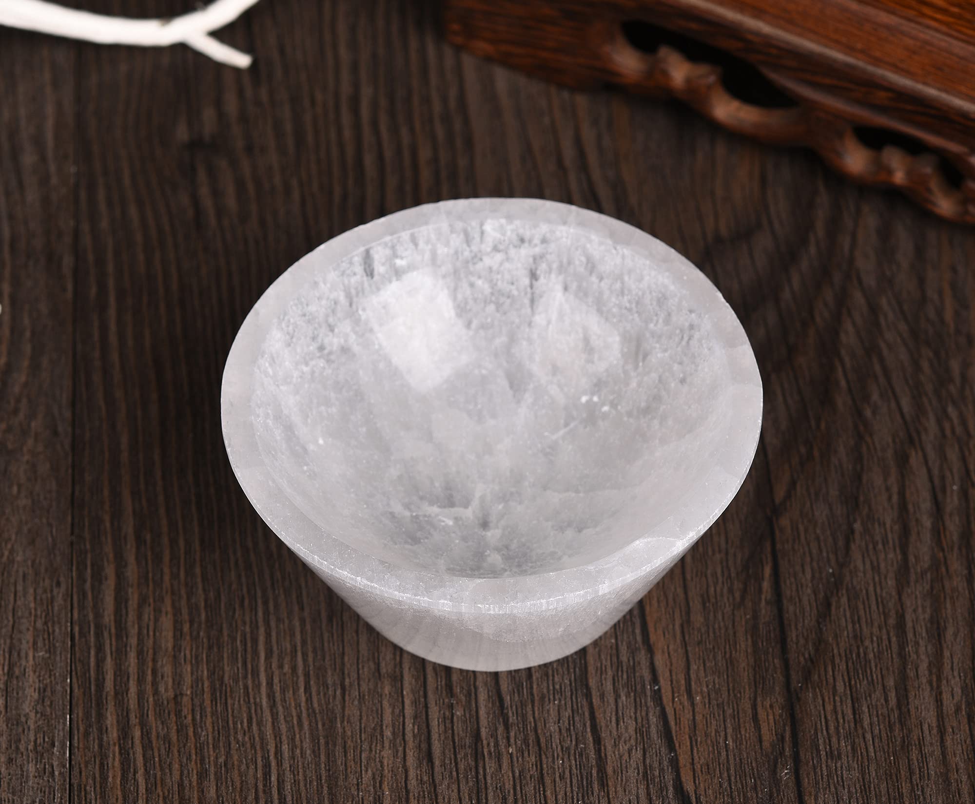 AMOYSTONE Natural Selenite Charging Bowl with Mandala Engraving 3.5-4'' Energy Cleansing Crystal Plate for Healing Meditation and Spiritual Home Decor