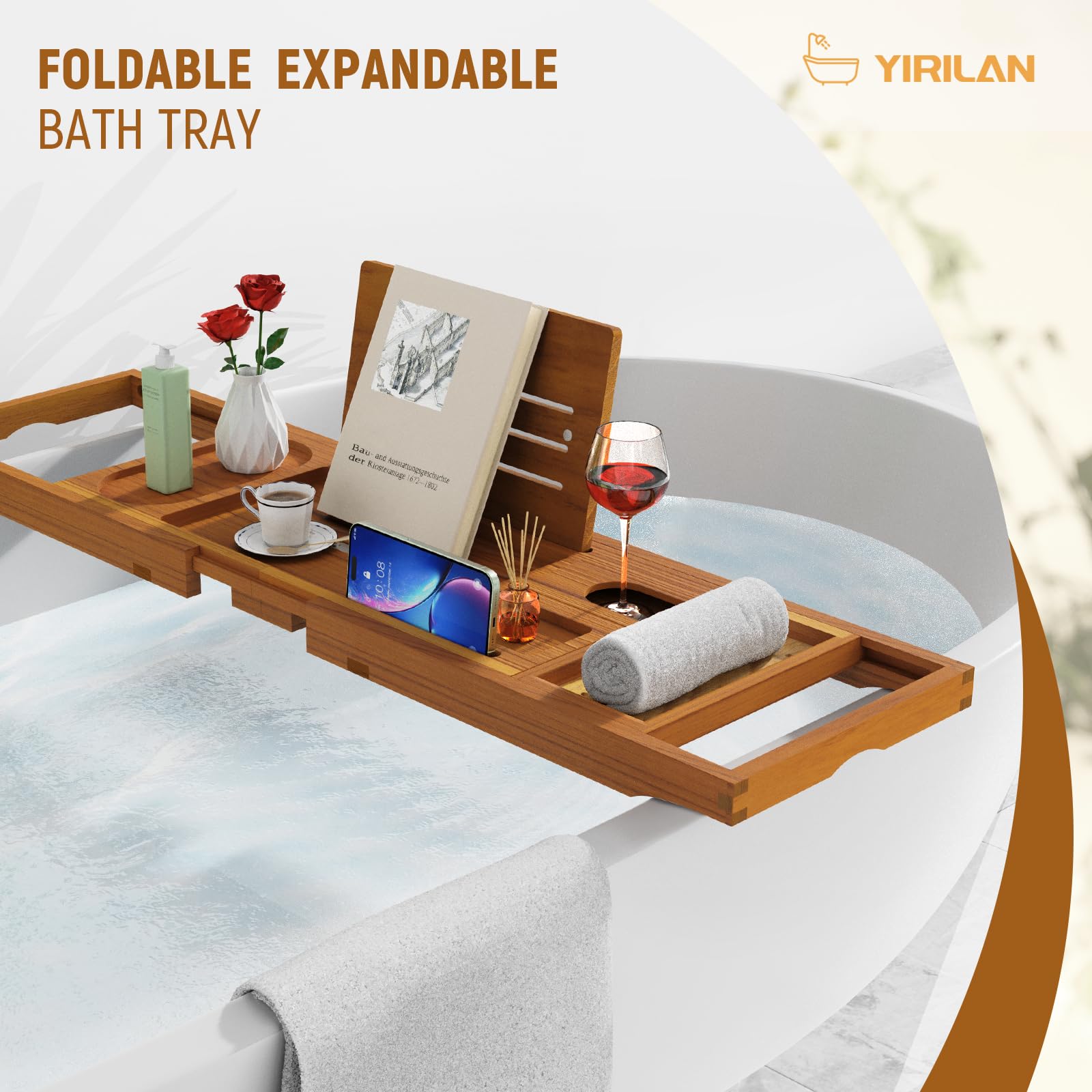 Premium Bathtub Tray Caddy, Expandable Bath Tray, Unique House Warming Gifts, New Home, Anniversary and Wedding Gifts for Couple, Bridal Shower Gift for Women