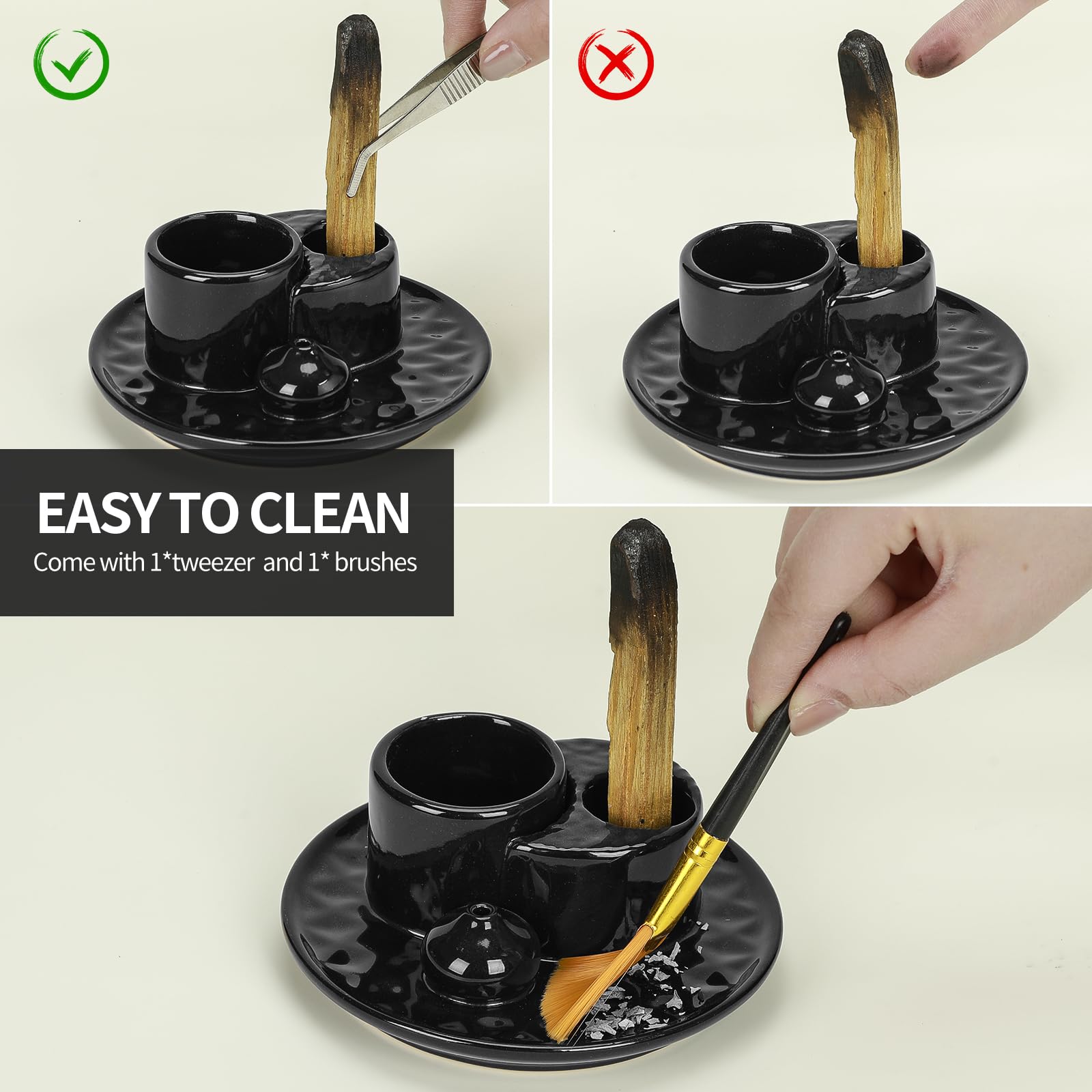 Handmade Ceramic Incense Burner for Palo Santo Incense Sticks, 4 in 1 Multi-Purpose Sage Holder for Burning, Ash Catcher Tray for Meditation Yoga Room (Golden)