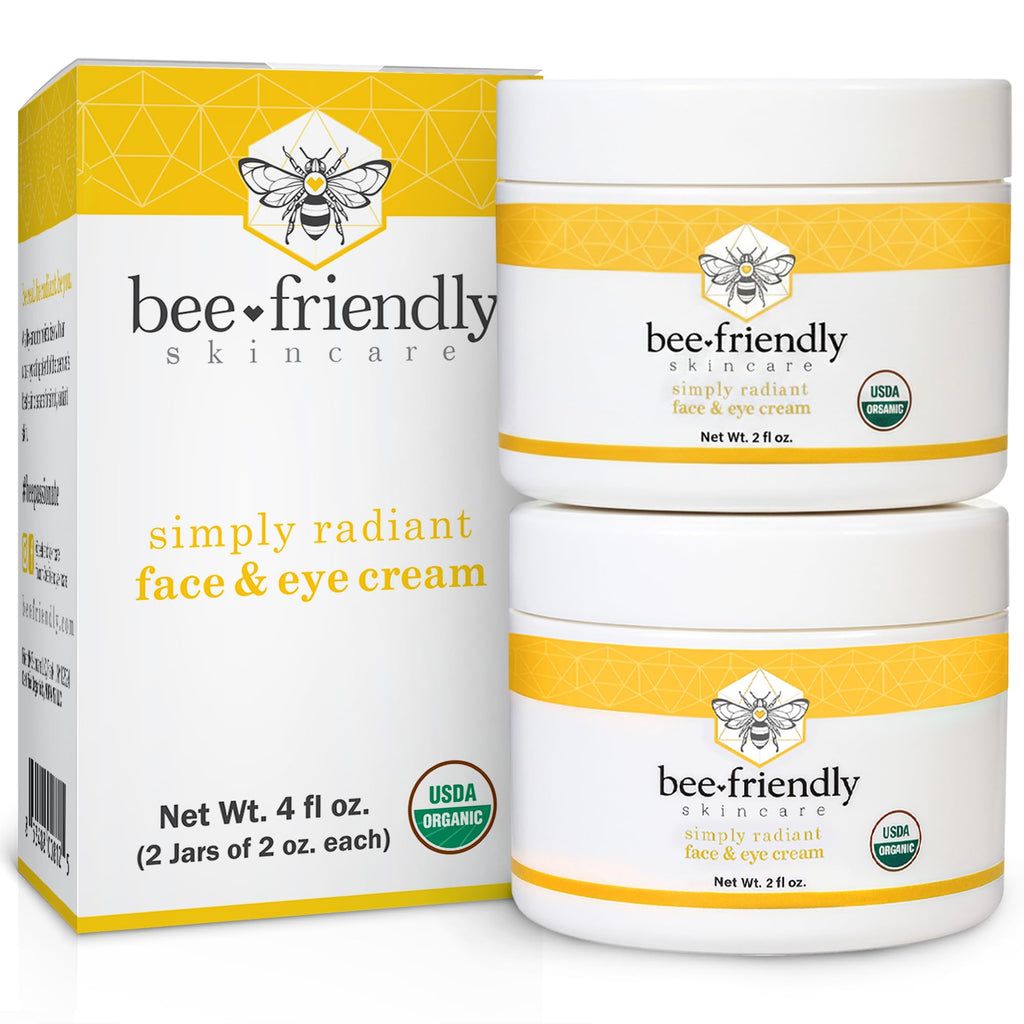 BeeFriendly Organic Face and Eye Cream, USDA Certified Organic Facial Moisturizer, All In One Natural Face, Eye, Neck, Decollete Cream Reduces Wrinkles & Lines, 2 oz