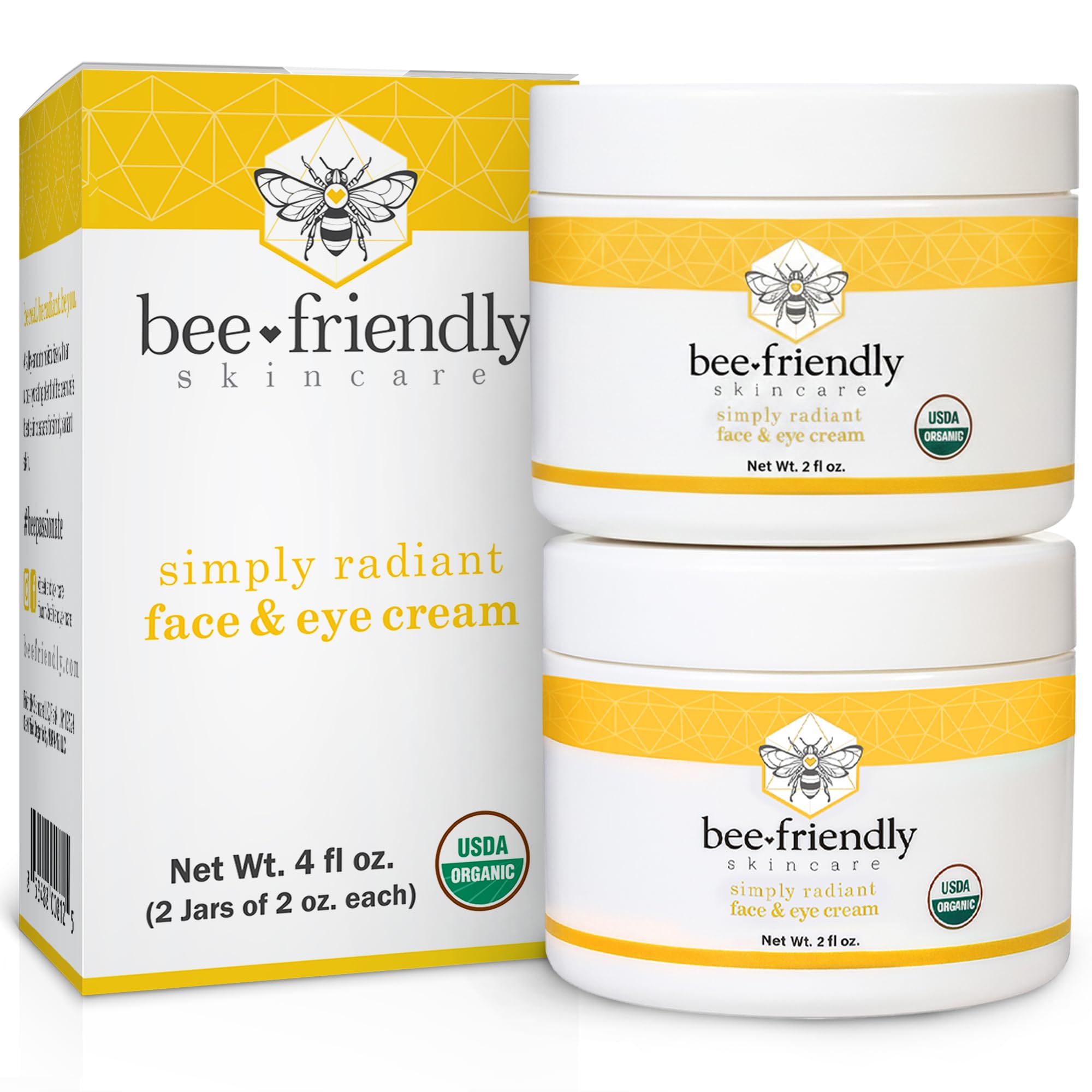 BeeFriendly Organic Face and Eye Cream, USDA Certified Organic Facial Moisturizer, All In One Natural Face, Eye, Neck, Decollete Cream Reduces Wrinkles & Lines, 2 oz