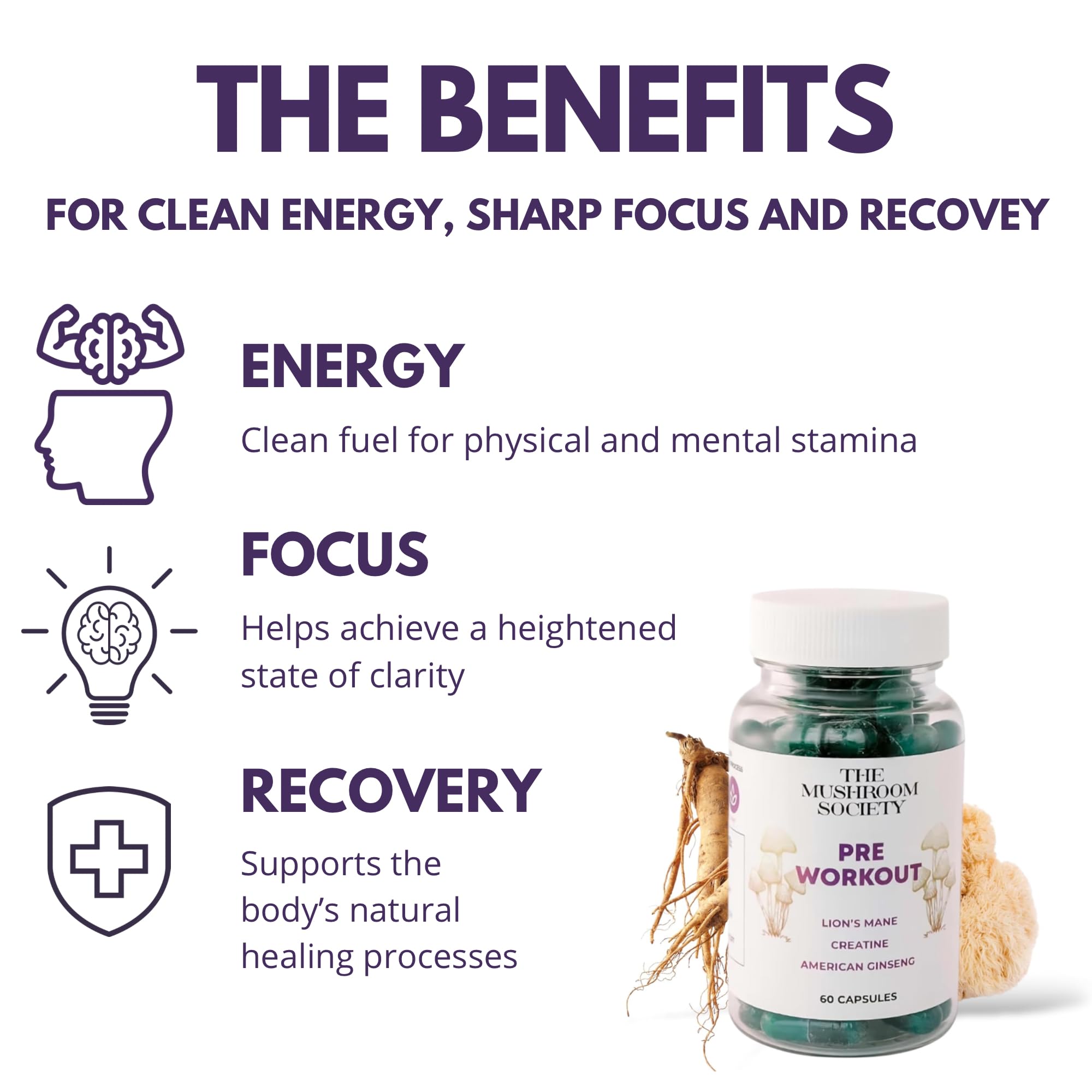Morning Rush - Lion’s Mane, Ashwagandha, Turmeric & B12 Extract Blend Supplement - Focus & Energy Support - 60 Vegan Capsules