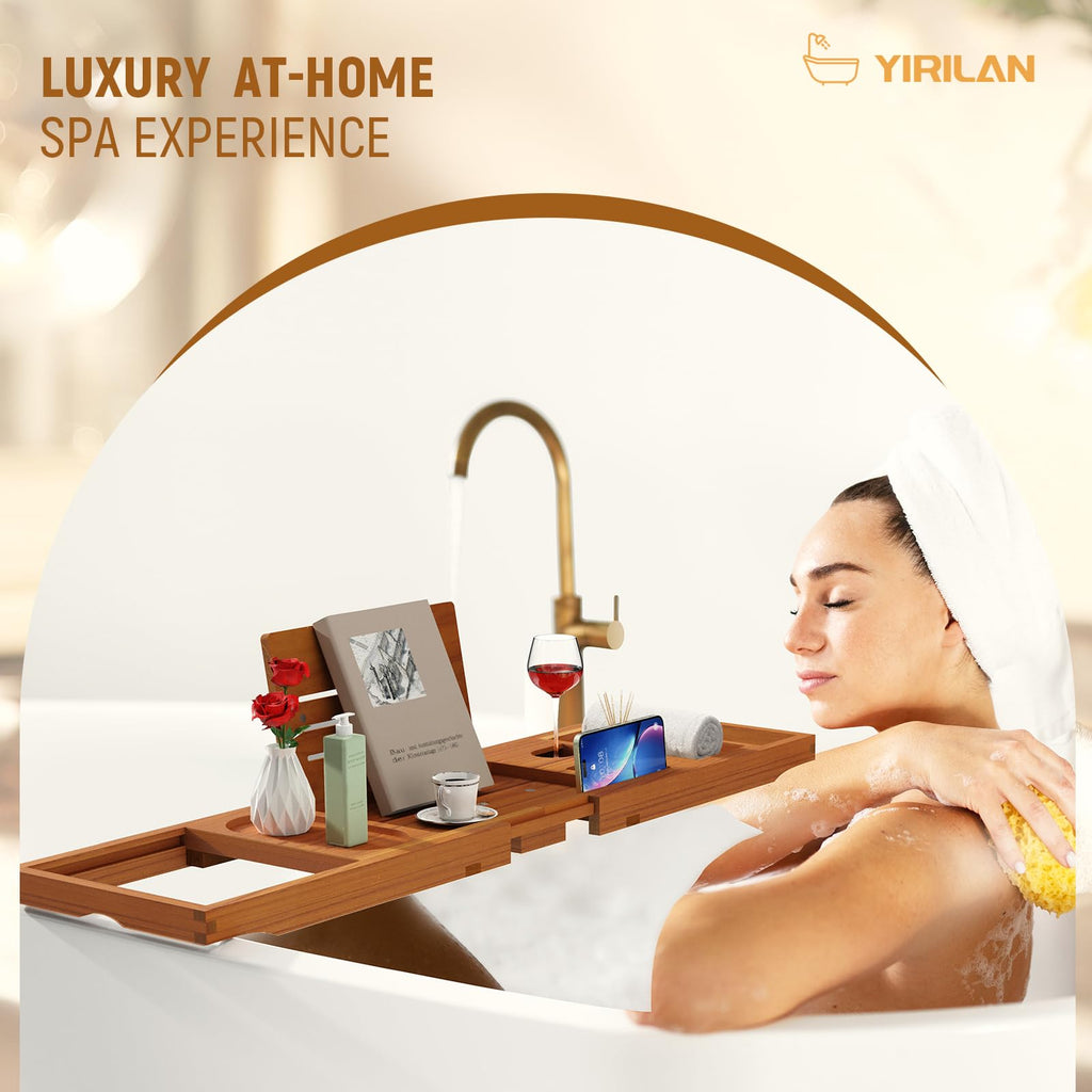 Premium Bathtub Tray Caddy, Expandable Bath Tray, Unique House Warming Gifts, New Home, Anniversary and Wedding Gifts for Couple, Bridal Shower Gift for Women