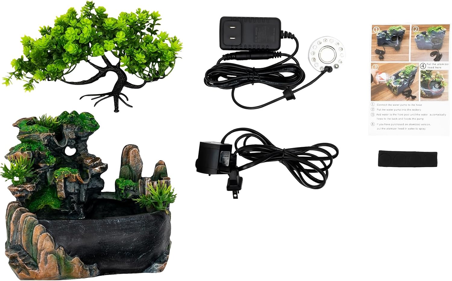 Desktop Fountain Waterfall Humidifier Atomizing, with Color LED Light & ON/Off Switch, Indoor Relaxation for Office Desk Decor FengShui