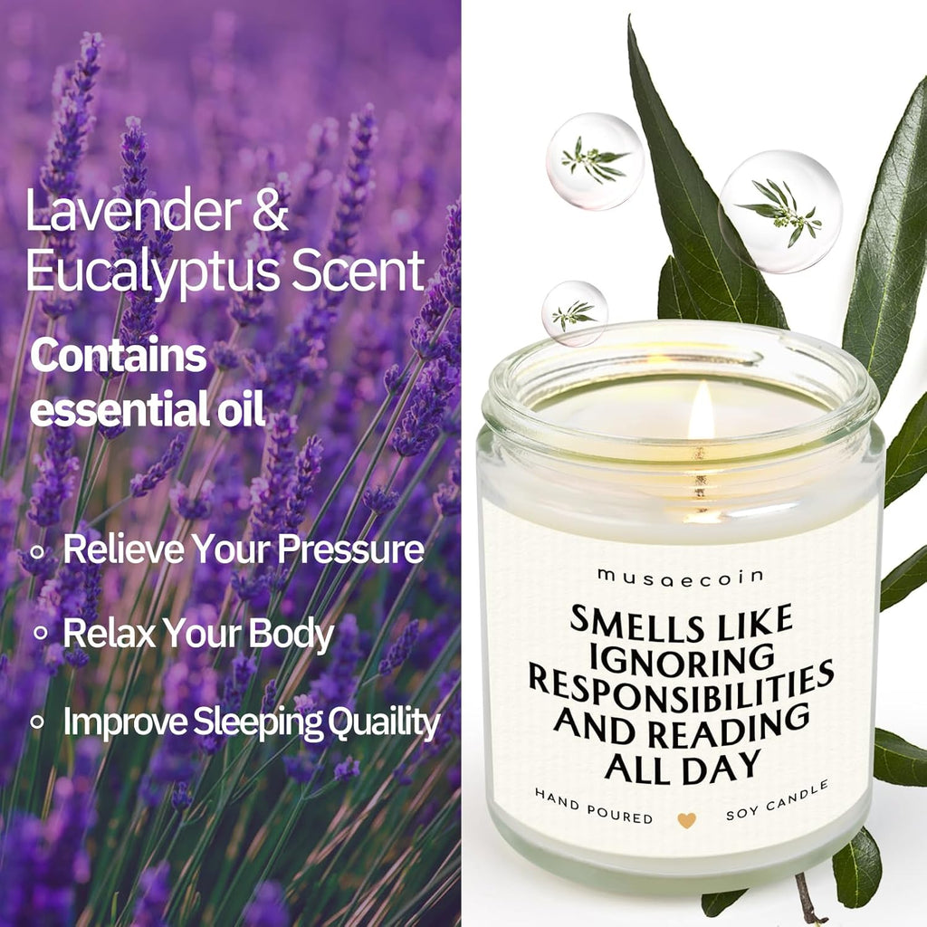 Book Lovers Gifts, Funny Gifts for Book Lovers, Birthday Bookish Presents for Readers Librarian Bookworm - Handmade Lavender Candle 7oz