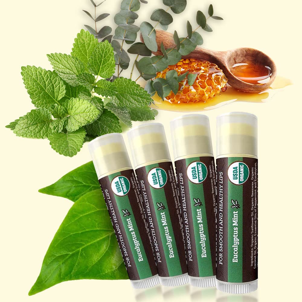 Earth's Daughter USDA Organic Lip Balm 6-Pack - Fruit Flavors, Beeswax, Coconut Oil, Vitamin E - Best Lip Repair Chapstick for Dry Cracked Lips - Moisturizing Lip Care