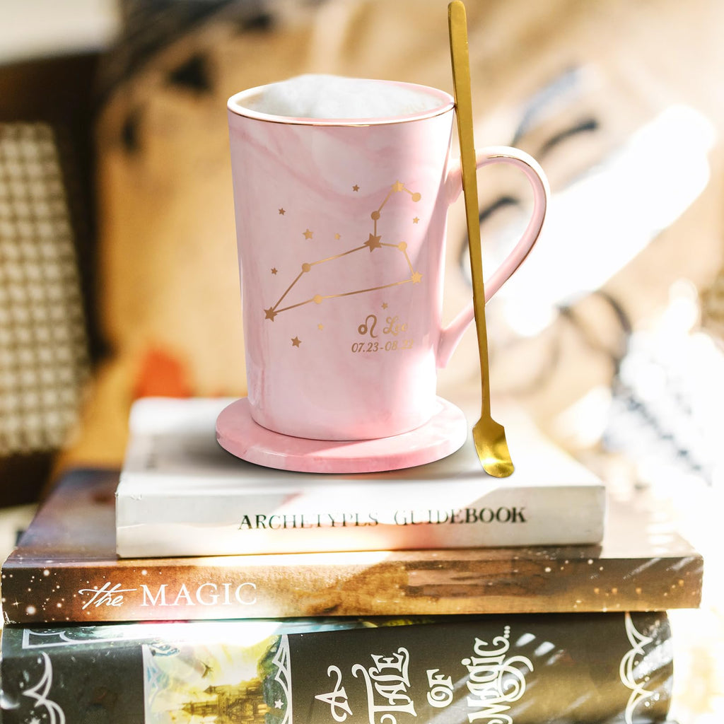 YHRJWN Pisces Gifts for Women, Pisces Constellation Mug, February March Birthdays Gifts for Women Horoscope Astrology Lovers, Pisces Zodiac Sign gifts for Women Girls, 14 Oz Pink with Gift Box