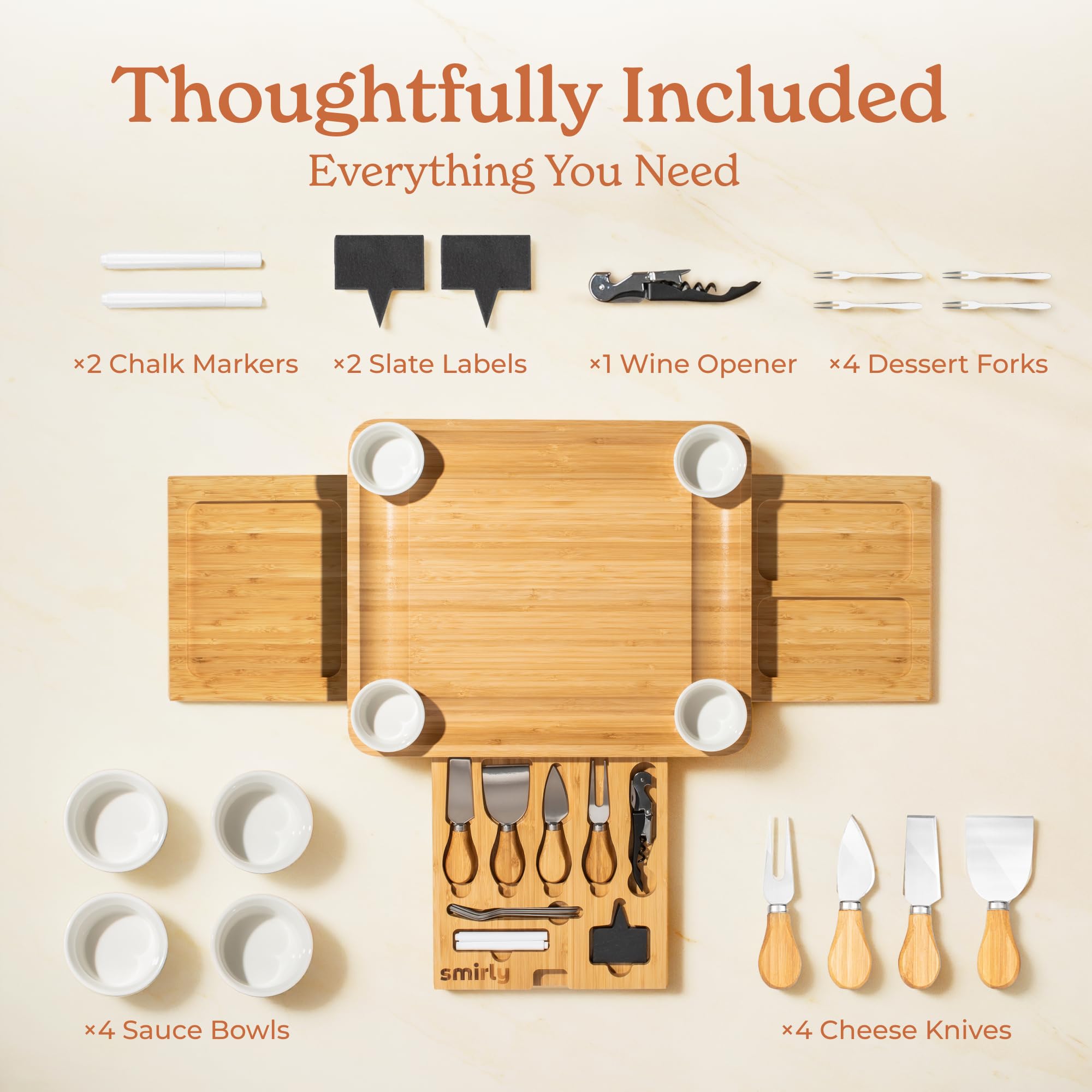 SMIRLY Charcuterie Boards Set - Large Bamboo Cheese Board Set - House Warming Gifts New Home, Wedding Gift for Couple, Bridal Shower Gift, Birthday Gifts for Women