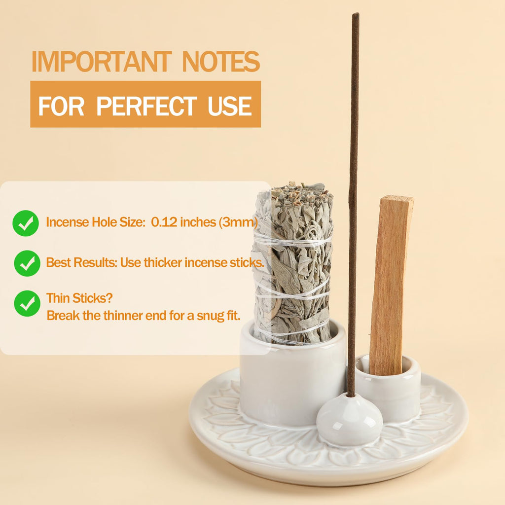 Handmade Ceramic Incense Burner for Palo Santo Incense Sticks, 4 in 1 Multi-Purpose Sage Holder for Burning, Ash Catcher Tray for Meditation Yoga Room (Golden)