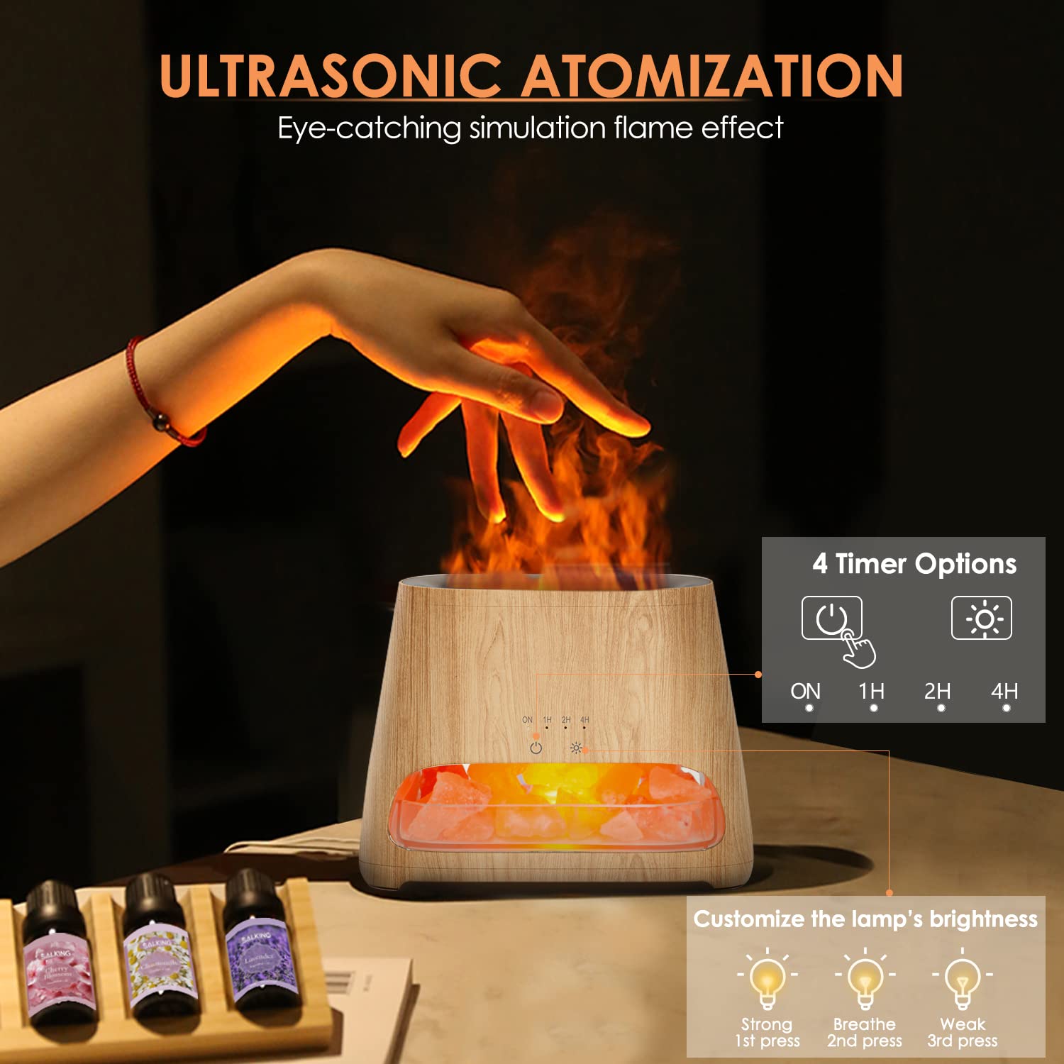 SALKING 2-in-1 Himalayan Salt Lamp & Ultrasonic Essential Oil Diffuser, Aromatherapy Diffuser Cool Mist Humidifier, Salt Therapy Lamp, 100% Pure Himalayan Salt, Ambient Glow, 150ml (Hot Pink)
