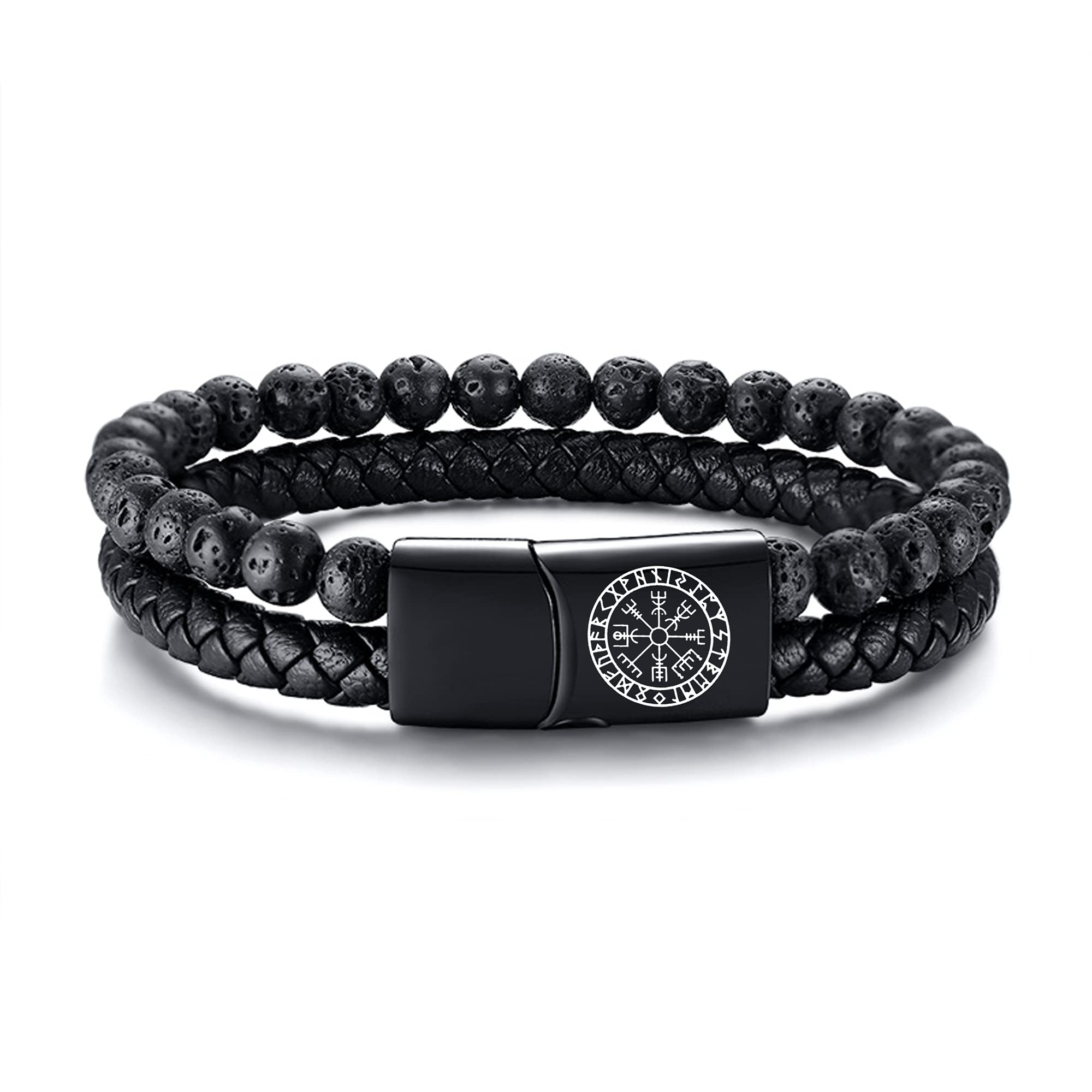 VNOX Viking Bracelet for Men - Genuine Leather Braided Viking Bracelets Vintage Thor's Hammer Wrap Cuff Wirstband Bracelets,Viking Jewelry for Men