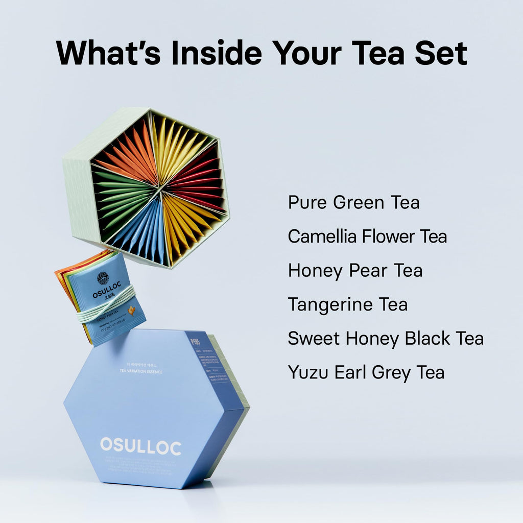 OSULLOC Premium Tea Collection (40 count, 10 flavors x 4 ea), Self Care Sampler Gift Box Variety Pack, Premium Organic Pure & Blended Tea from Jeju