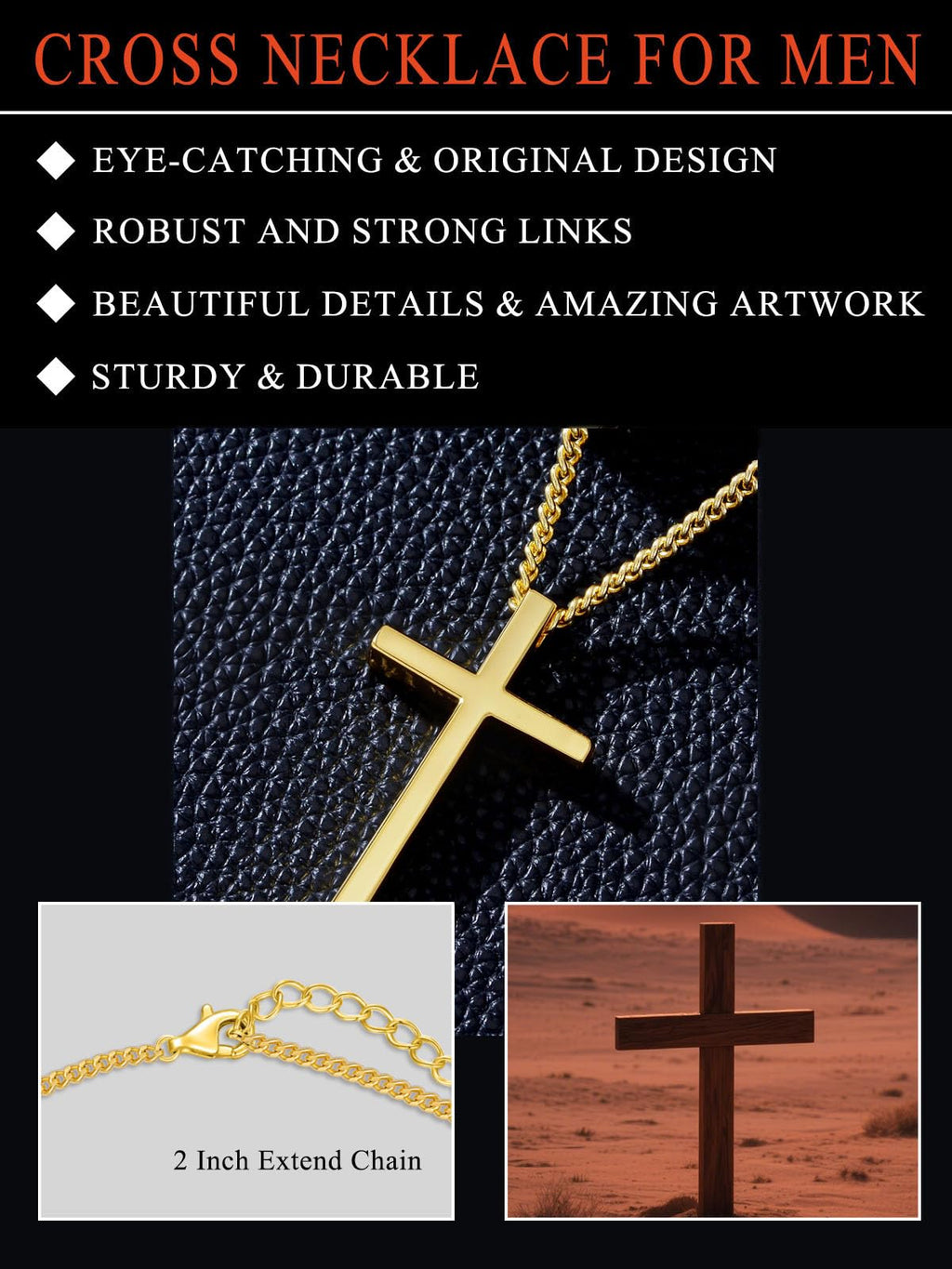 18K Gold Cross Necklace for Men Women Gold Cross Pendant with Bible Verse Minimalist Cross Christian Jewelry Religious Gifts