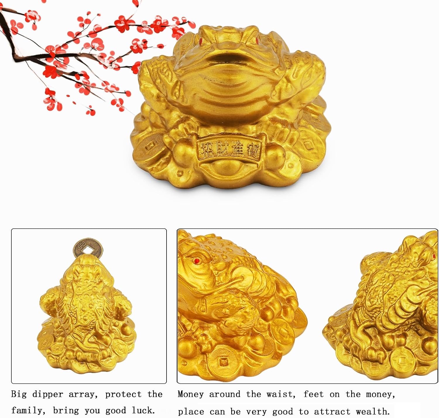 3 Pieces Feng Shui Frog Chinese Knot Lucky Coins Feng Shui Brass Wu Lou with Coins Keychain for Longevity Travel Safely Wealth Success and Good Luck with 1 Blessing Card and 1 Red Blessing Bag