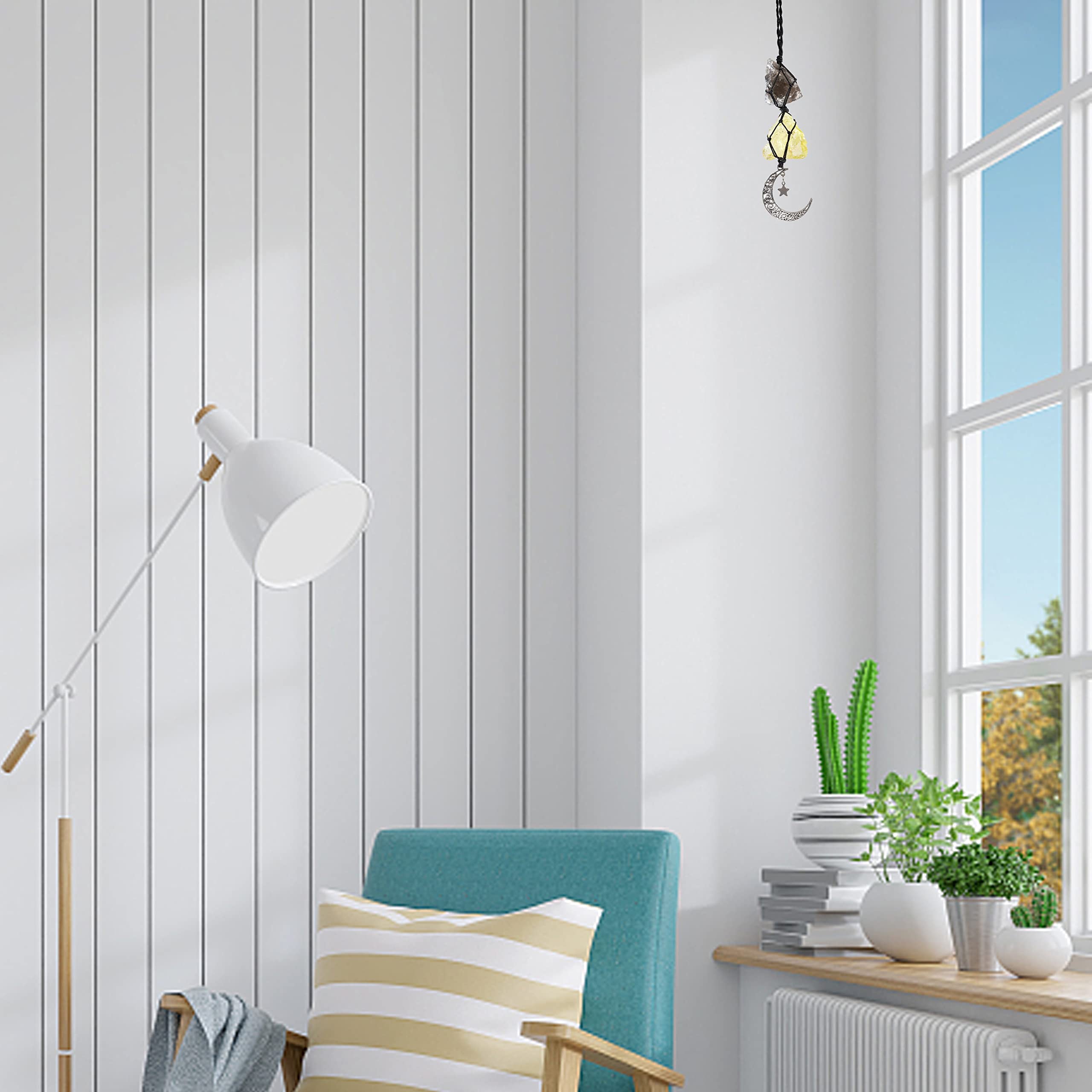 BOHO GARDEN Crystal Hanging Car Charm - Purple Rear View Mirror Hanging Car Accessories for Women, Moon Decor Hanging Ornament, Witchy Gifts and Healing Stones - Rose Quartz & Amethyst