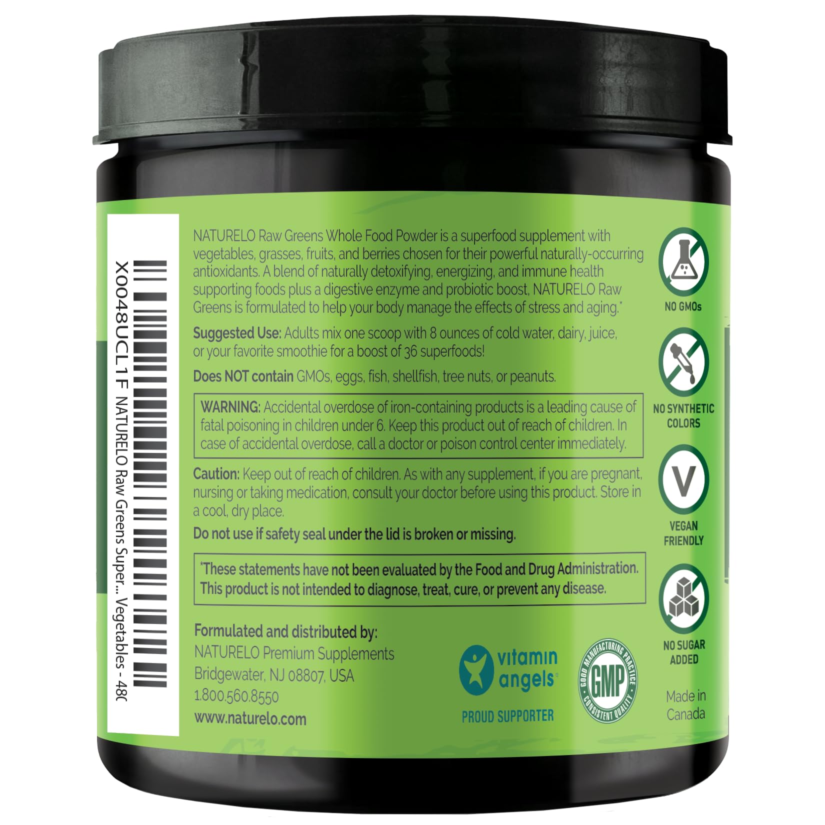 NATURELO Raw Greens Superfood Powder - Unsweetened - Boost Energy, Detox, Enhance Health - Organic Spirulina - Wheat Grass - Whole Food Nutrition from Fruits & Vegetables - 240 Grams