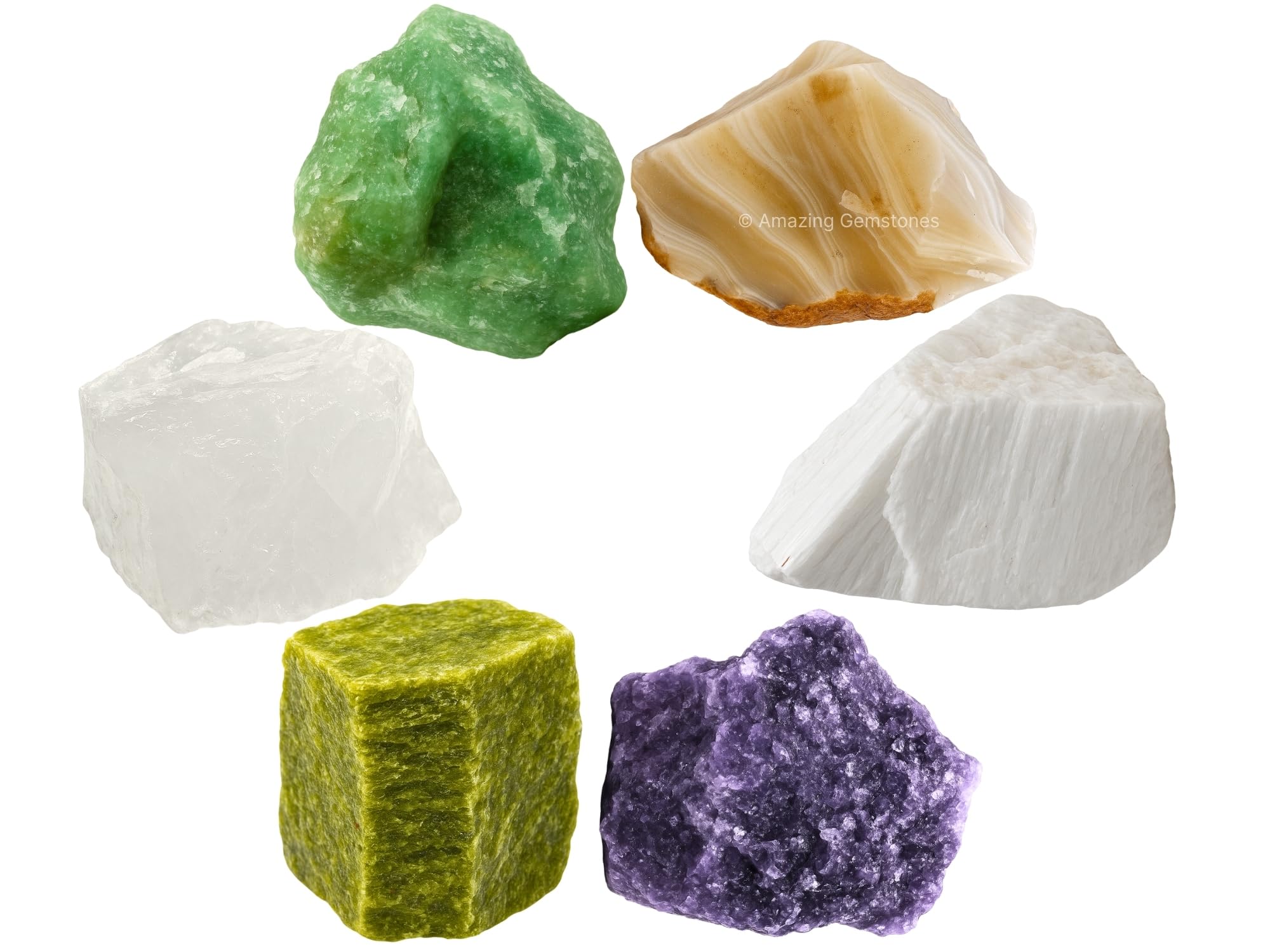 Amazing Gemstone Crystals for House Protection Manifestation, Set of 6 Amethyst, Scolecite, Shungite, Black Tourmaline, Selenite and Moss Agate Healing Crystals and Stones