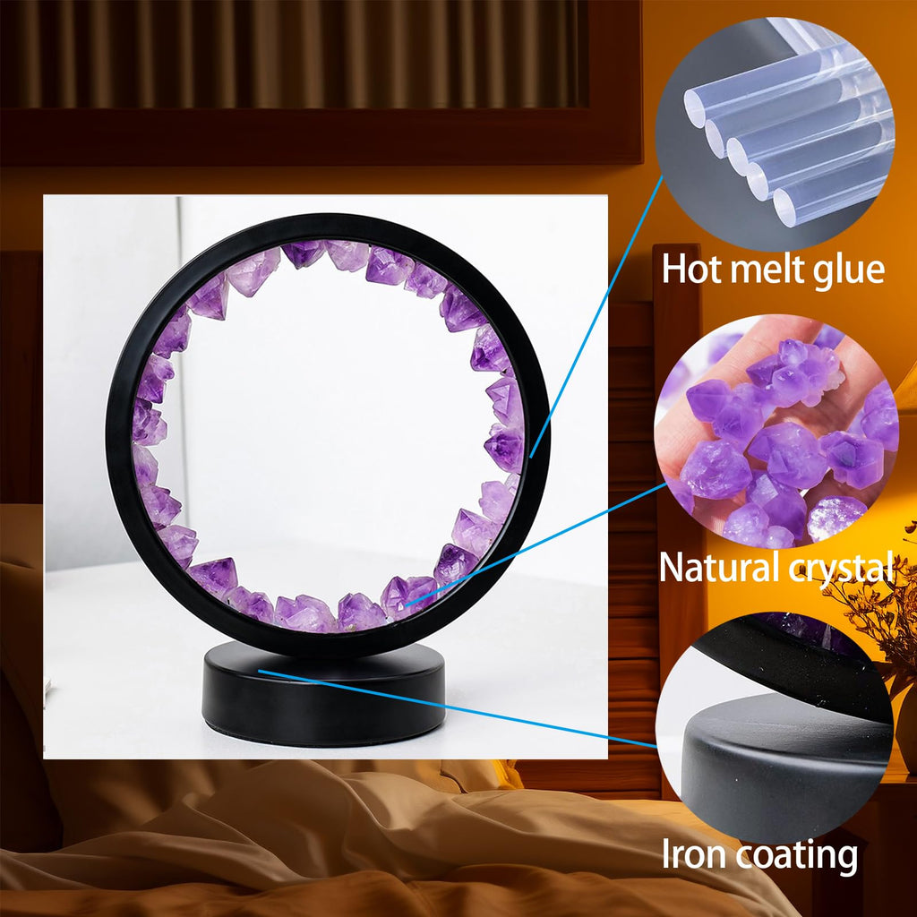 Runyangshi Amethyst Night Lamp 8.6" Natural Healing Crystal Bedside Lamp USB Port 3 Colours Dimming Mode Bedroom Lamp Suitable Night Light for Living Room Bedroom Office Home Decor Ideal Gift