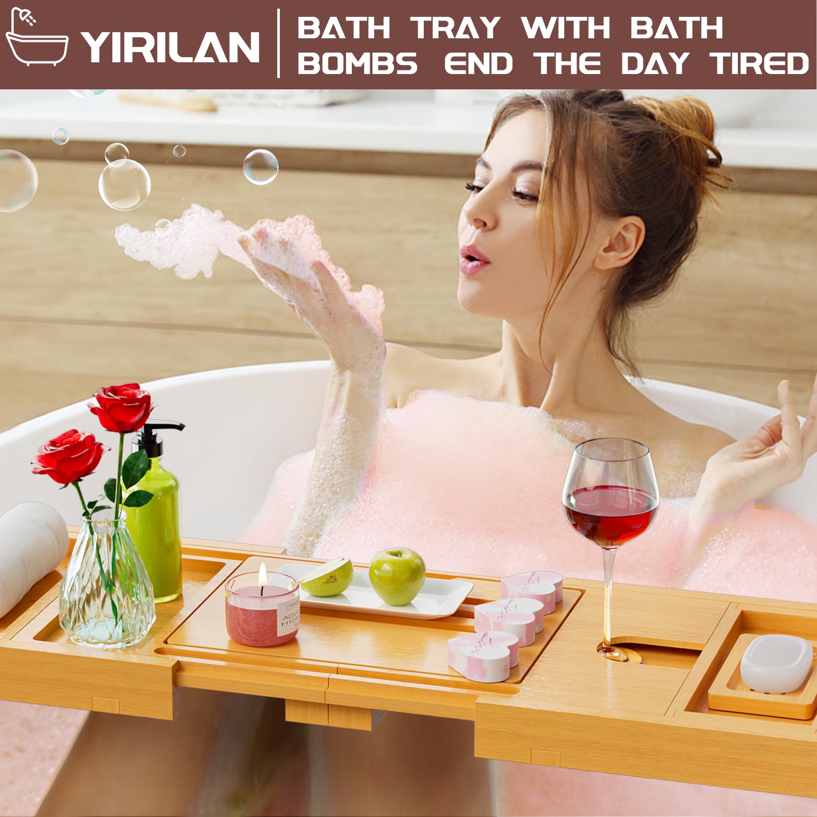 Premium Bathtub Tray Caddy, Expandable Bath Tray, Unique House Warming Gifts, New Home, Anniversary and Wedding Gifts for Couple, Bridal Shower Gift for Women