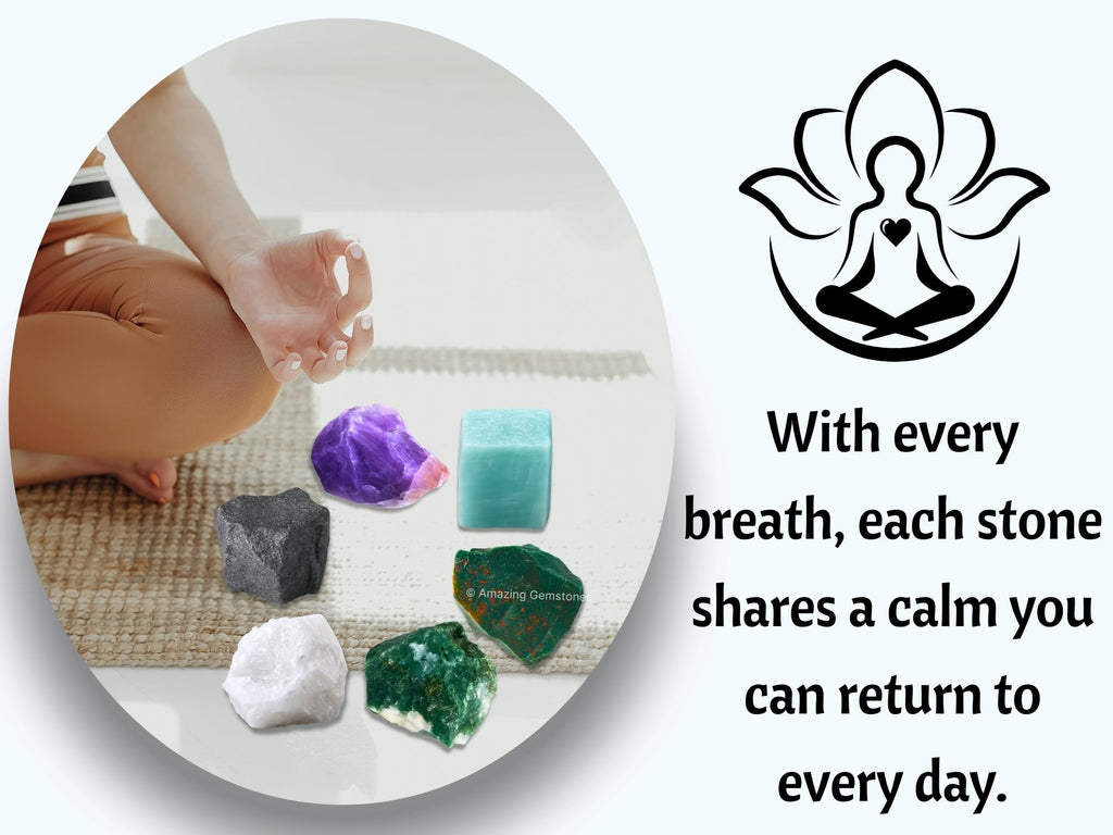 Amazing Gemstone Crystals for House Protection Manifestation, Set of 6 Amethyst, Scolecite, Shungite, Black Tourmaline, Selenite and Moss Agate Healing Crystals and Stones