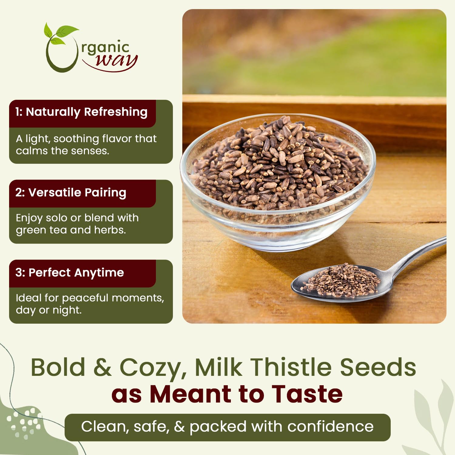Organic Way Whole Milk Thistle Seeds (Silybum marianum) - Herbal Tea | European Wild-Harvest, Organic & Kosher Certified, Vegan, Non GMO & Gluten Free, USDA Certified, Origin - Albania (4 Oz)