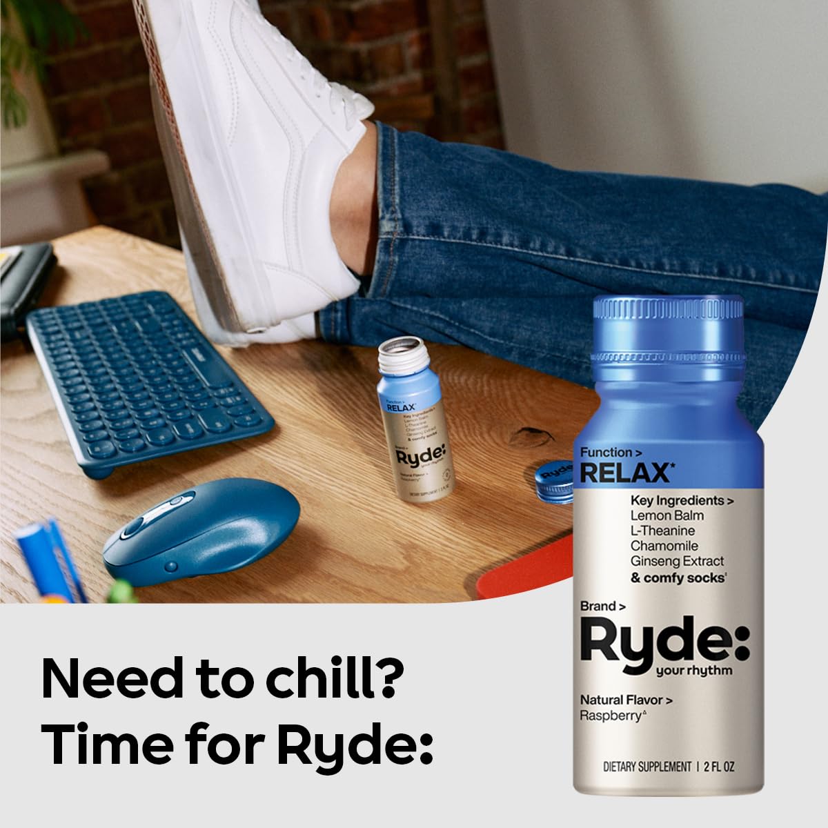 Ryde: Energize Shot | Tropical Flavor | Green Tea Caffeine, Taurine, Ginseng Extract & B Vitamins | 0 Calories, 0 Sugar | 2 FL OZ Shots | Boosts energy* (8 Pack)