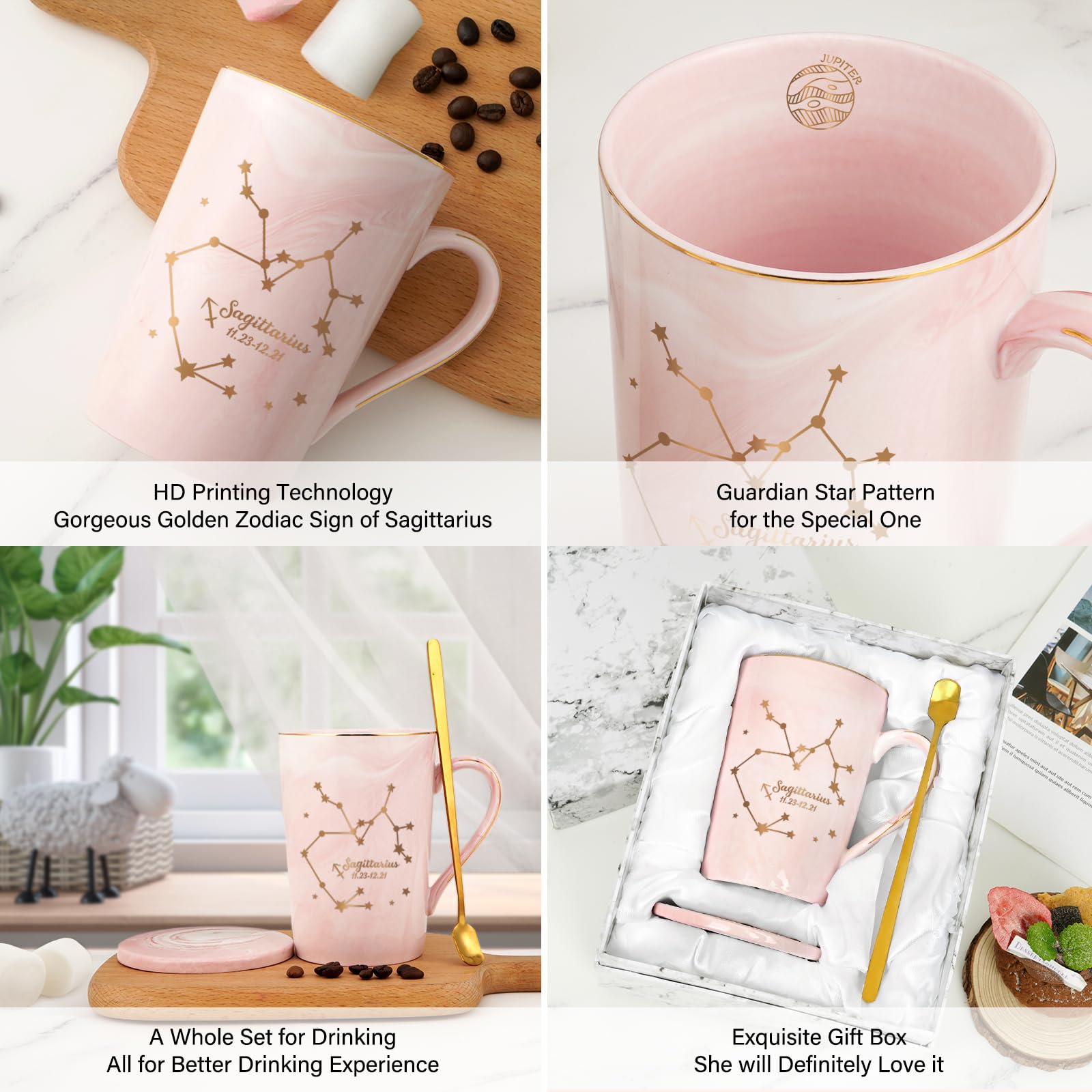 YHRJWN Pisces Gifts for Women, Pisces Constellation Mug, February March Birthdays Gifts for Women Horoscope Astrology Lovers, Pisces Zodiac Sign gifts for Women Girls, 14 Oz Pink with Gift Box