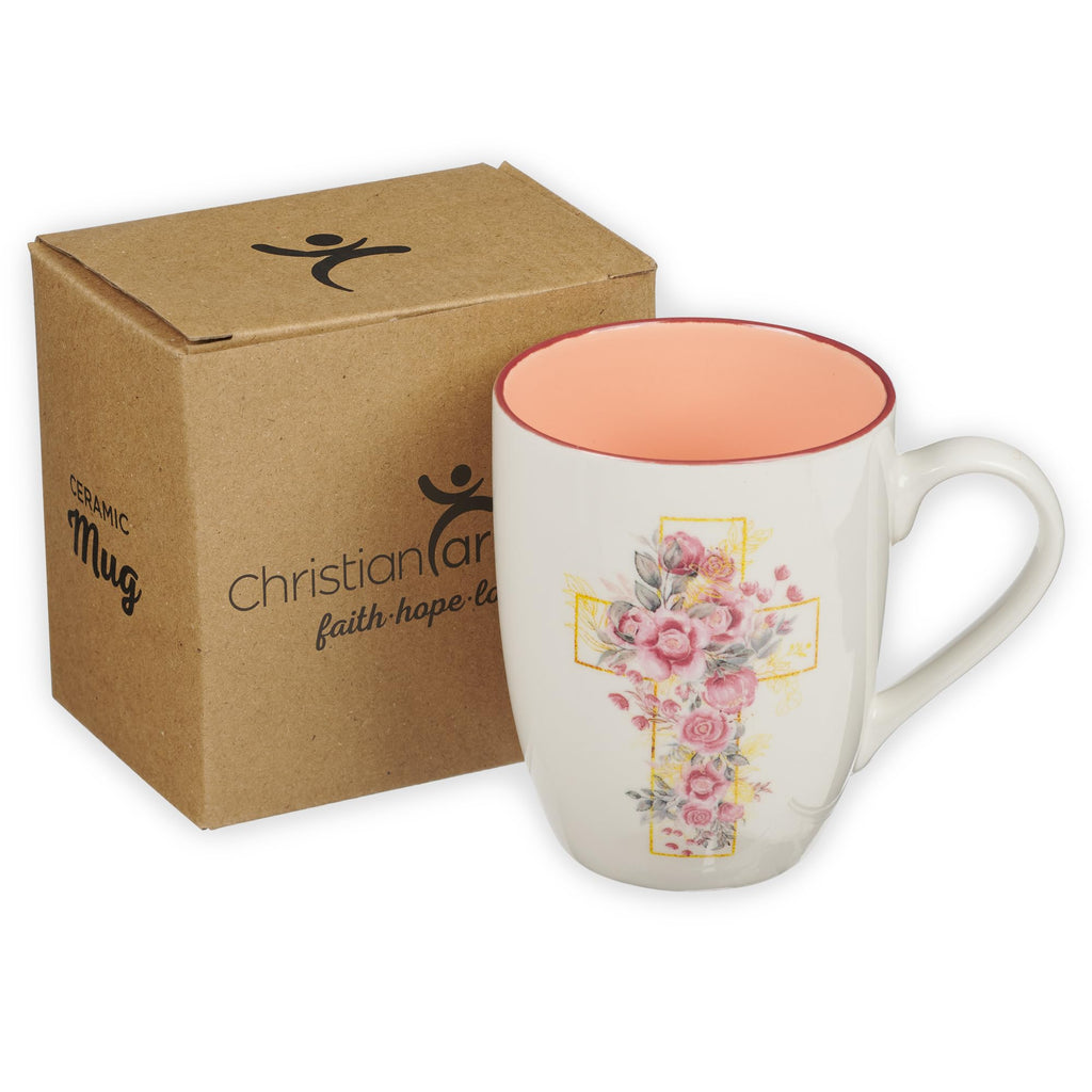 Christian Art Gifts Inspirational Ceramic Coffee & Tea Scripture Mug for Women: All Things are Possible Encouraging Bible Verse, Cute Microwave & Dishwasher Safe Drinkware, White & Pink Floral, 12 oz.