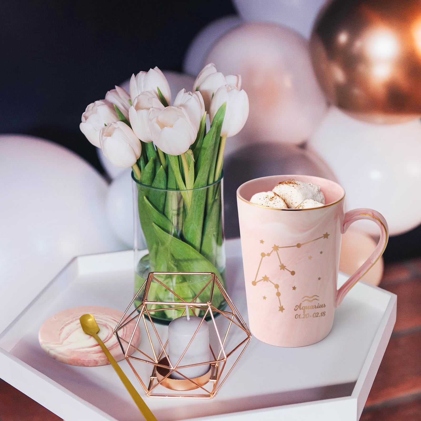 YHRJWN Pisces Gifts for Women, Pisces Constellation Mug, February March Birthdays Gifts for Women Horoscope Astrology Lovers, Pisces Zodiac Sign gifts for Women Girls, 14 Oz Pink with Gift Box