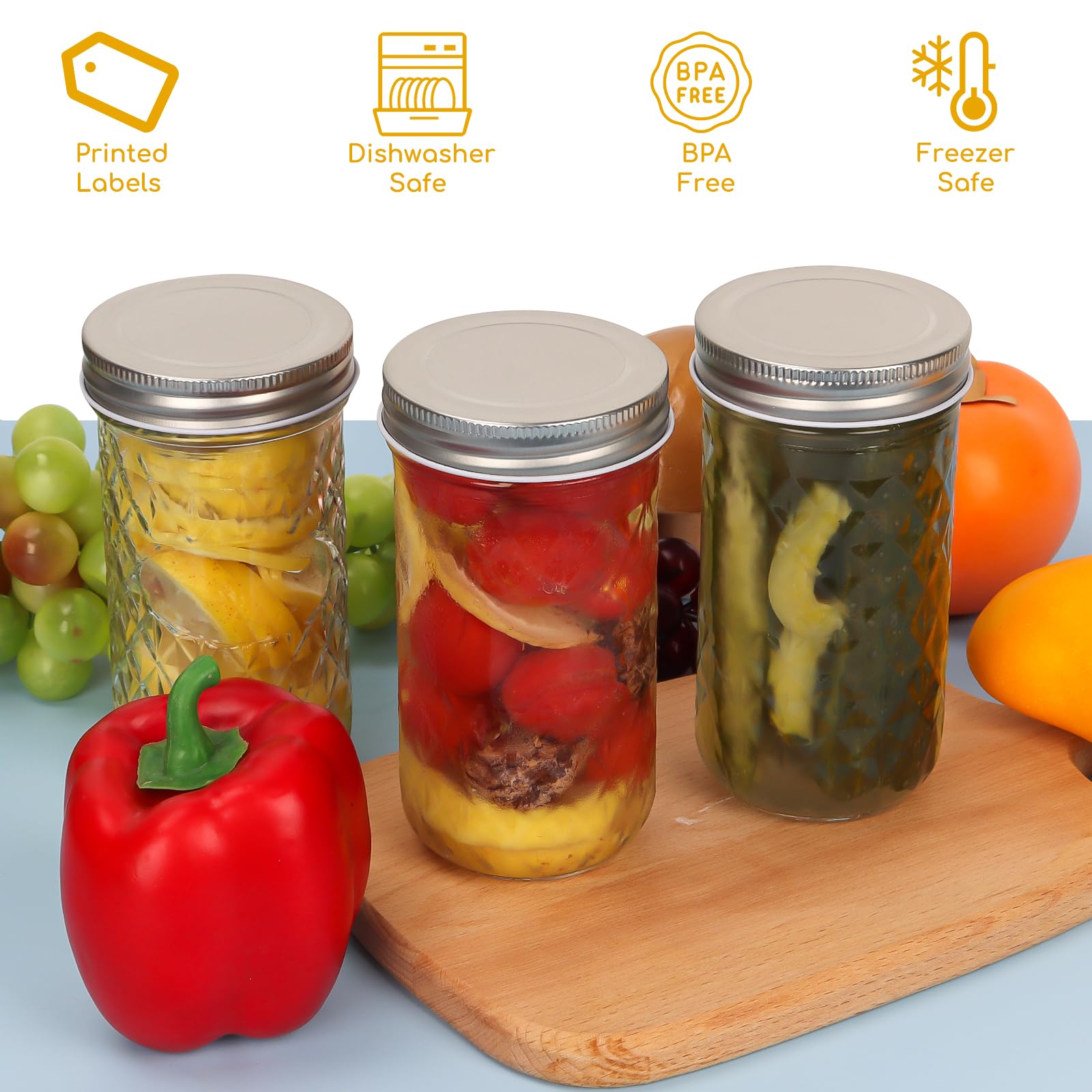 CycleMore 20 Pcs 12oz Glass Mason Jars With Silver Separable Lids, 350ml Round Canning Jars for Honey, Jam, Herb, Wedding Favor, Kitchen Storage Wide Mouth Bottles for Crafts, Meal Prep