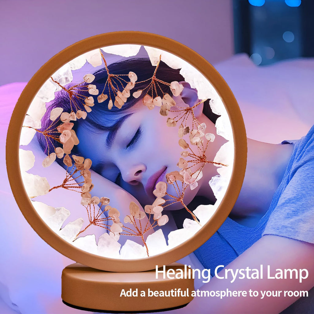 Runyangshi Amethyst Night Lamp 8.6" Natural Healing Crystal Bedside Lamp USB Port 3 Colours Dimming Mode Bedroom Lamp Suitable Night Light for Living Room Bedroom Office Home Decor Ideal Gift