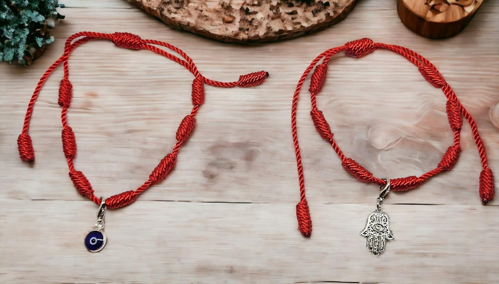 MYSTIC JEWELS - Red Rope Bracelet with 7 Chakras, Amulet of Protection and Good Luck Adjustable Handmade for Women Men Symbol of Friendship, Talla única, Polyester, No Gemstone