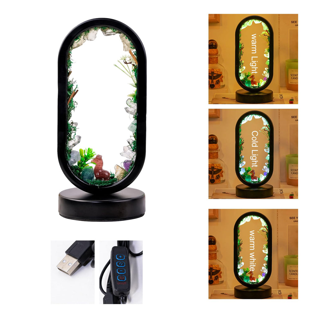 Runyangshi Amethyst Night Lamp 8.6" Natural Healing Crystal Bedside Lamp USB Port 3 Colours Dimming Mode Bedroom Lamp Suitable Night Light for Living Room Bedroom Office Home Decor Ideal Gift