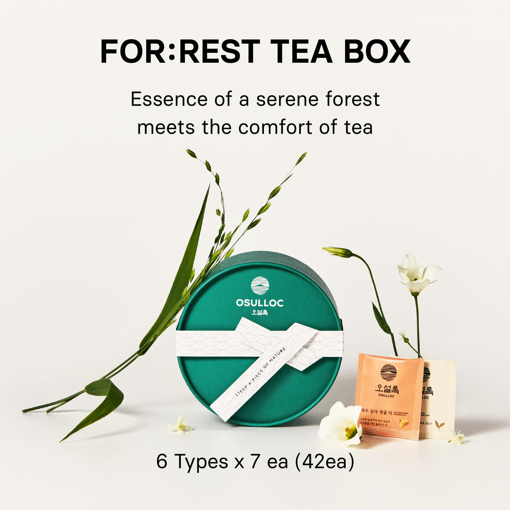 OSULLOC Premium Tea Collection (40 count, 10 flavors x 4 ea), Self Care Sampler Gift Box Variety Pack, Premium Organic Pure & Blended Tea from Jeju