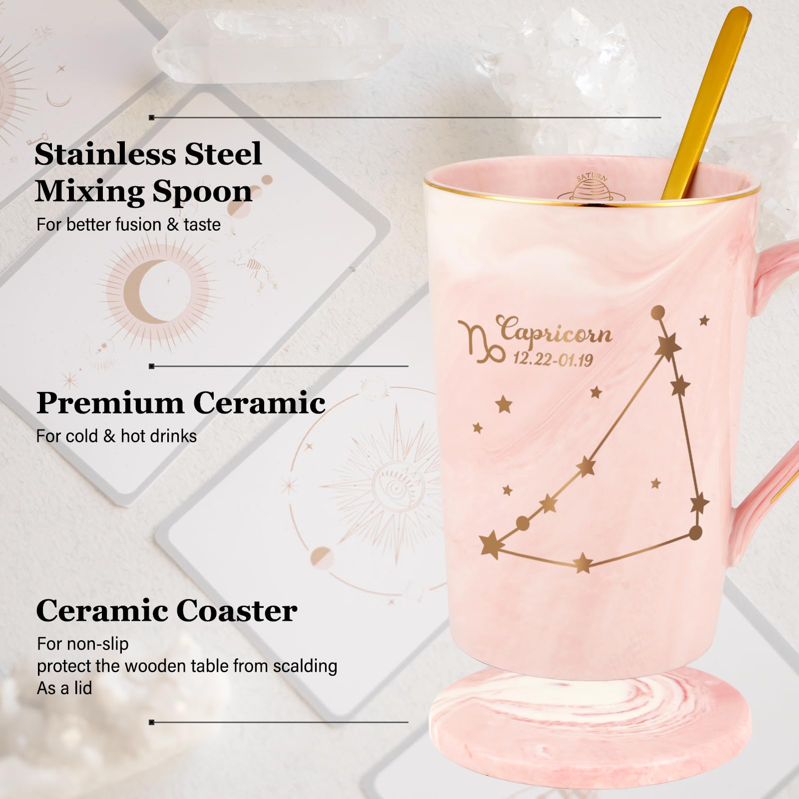 YHRJWN Pisces Gifts for Women, Pisces Constellation Mug, February March Birthdays Gifts for Women Horoscope Astrology Lovers, Pisces Zodiac Sign gifts for Women Girls, 14 Oz Pink with Gift Box