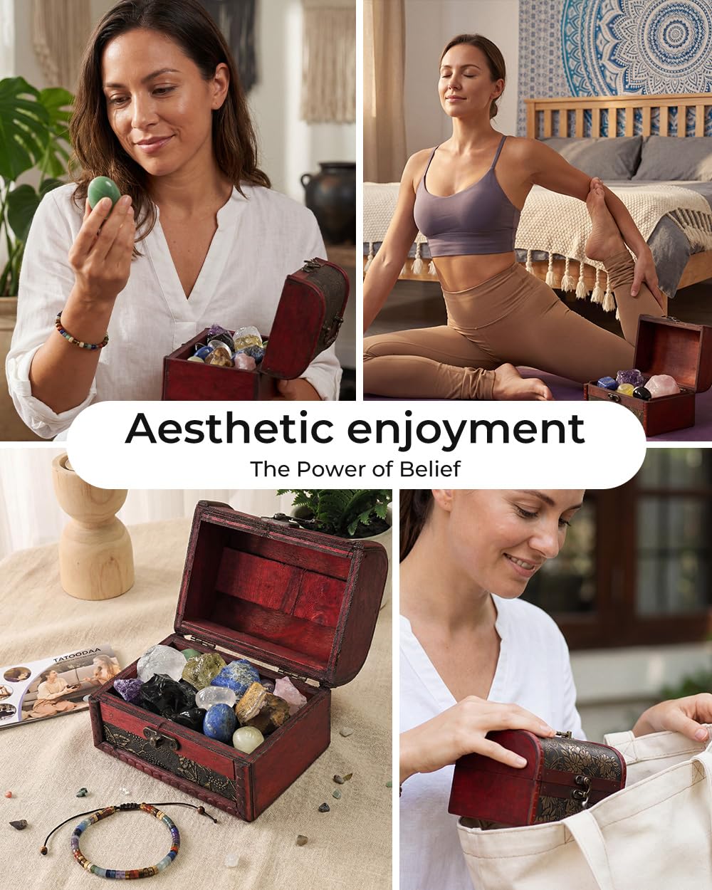 Crystals and Healing Stones, 9 Pcs Healing Crystals Set, 7 Chakra Crystal Stones Set Real Natural Selenite Pyramid Reiki Raw Rock Energy Protection Meditation with Wooden Box, Crystal Gifts for Women