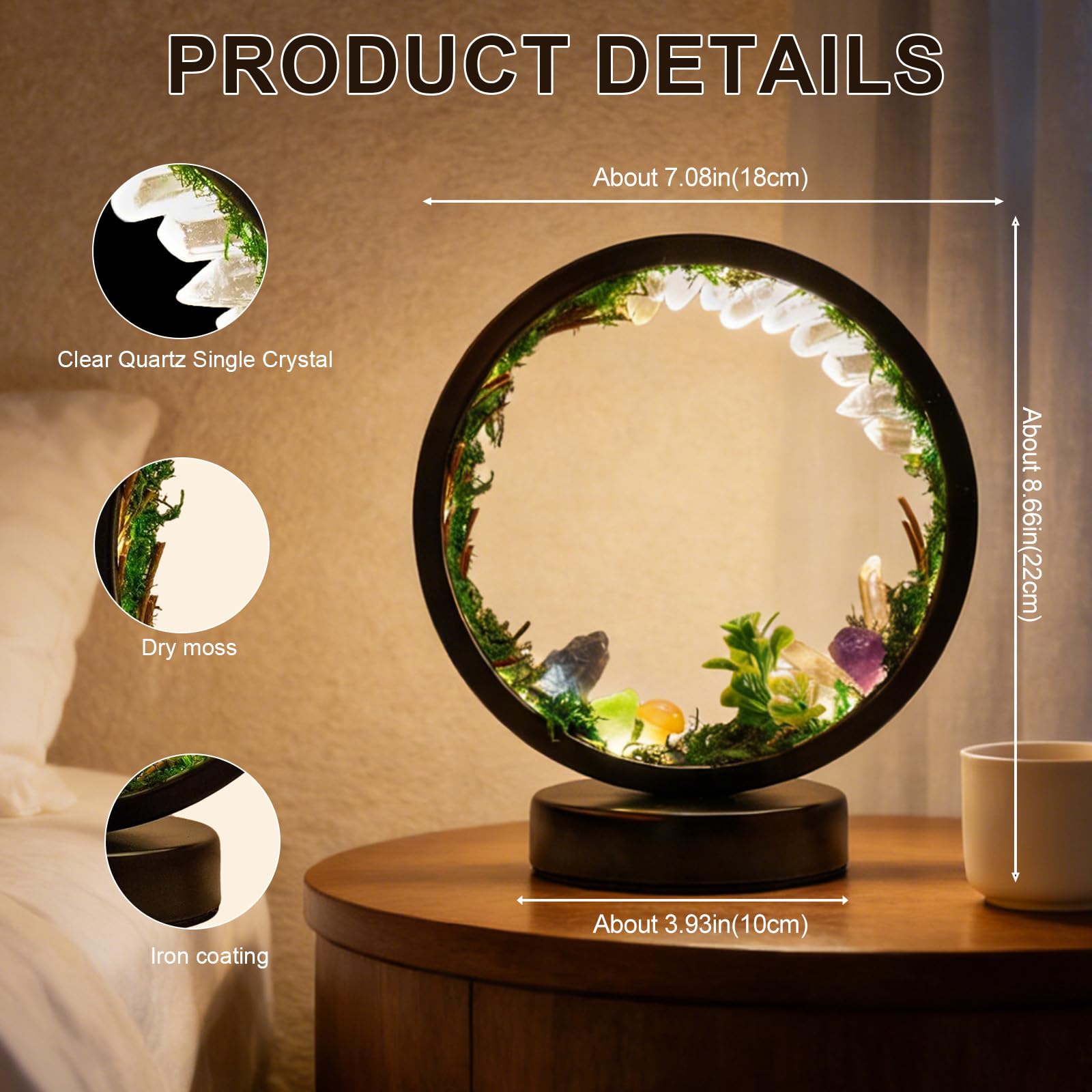 Runyangshi Amethyst Night Lamp 8.6" Natural Healing Crystal Bedside Lamp USB Port 3 Colours Dimming Mode Bedroom Lamp Suitable Night Light for Living Room Bedroom Office Home Decor Ideal Gift