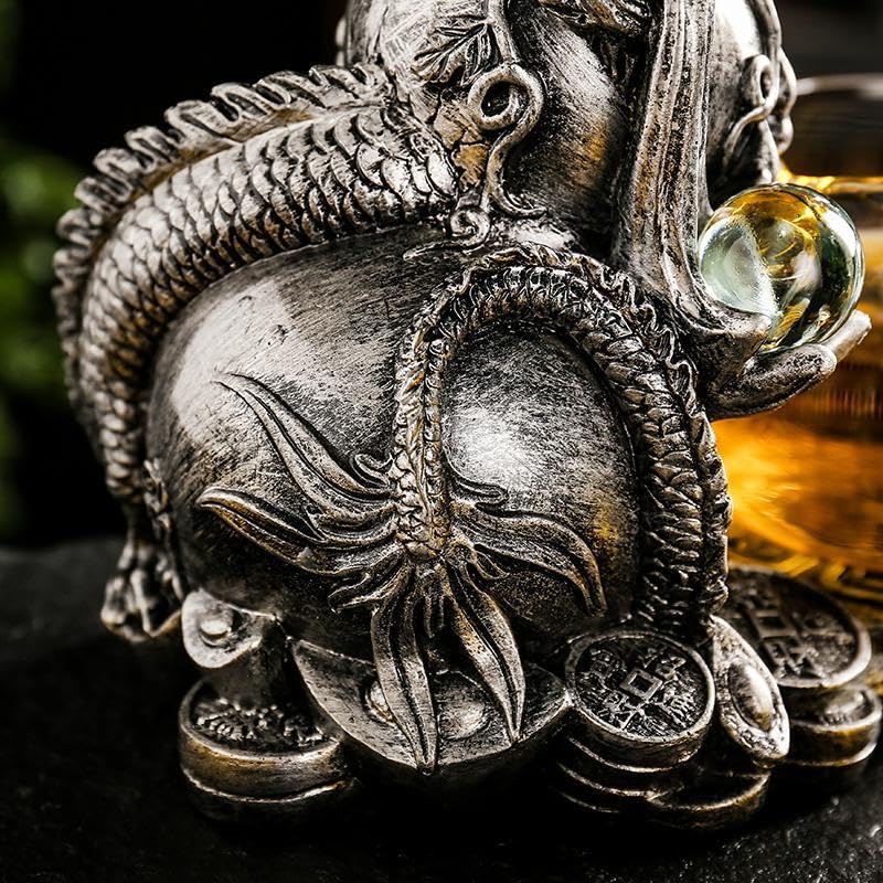 Glass Teapot Set with Infuser Semi Automatic Dragon Tea Set with 6 Small Cups (red golden dragon-b)