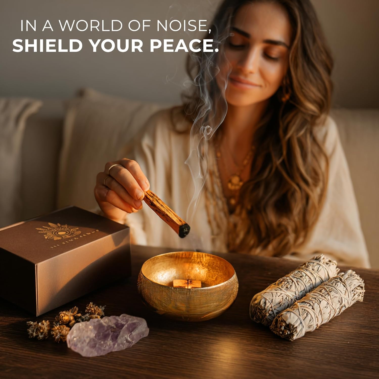 Anima Premium Energy Cleansing Set – White Sage Smudge Sticks, Palo Santo Sticks, Clear Quartz & Selenite Crystal with Smudge Bowl for Crystals & Home Cleansing, Meditation & Manifestation