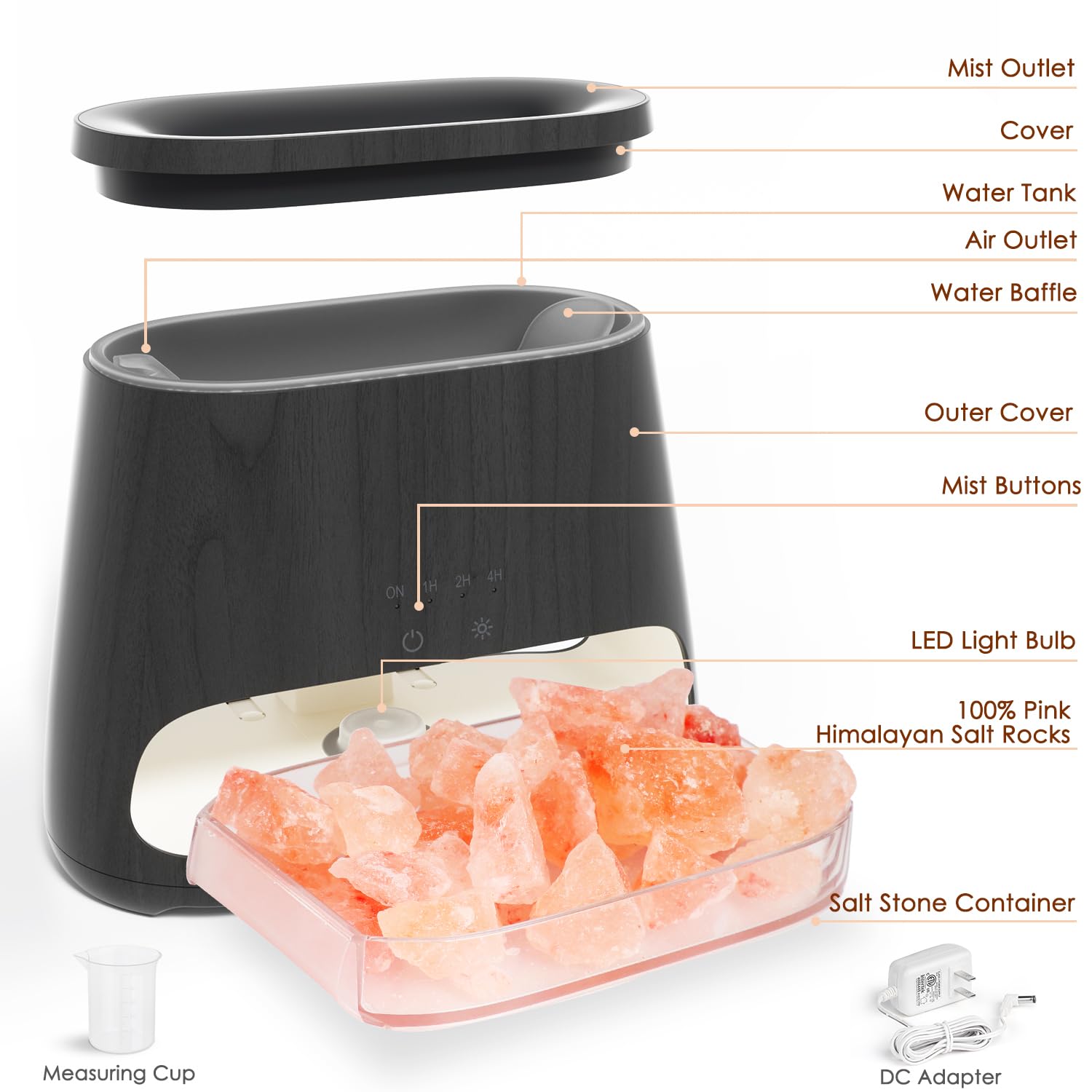 SALKING 2-in-1 Himalayan Salt Lamp & Ultrasonic Essential Oil Diffuser, Aromatherapy Diffuser Cool Mist Humidifier, Salt Therapy Lamp, 100% Pure Himalayan Salt, Ambient Glow, 150ml (Hot Pink)
