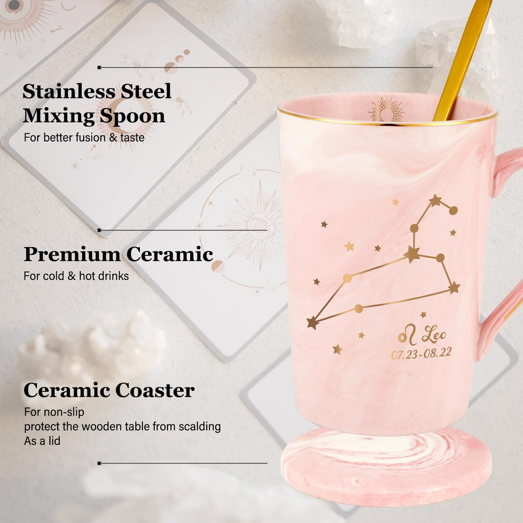 YHRJWN Pisces Gifts for Women, Pisces Constellation Mug, February March Birthdays Gifts for Women Horoscope Astrology Lovers, Pisces Zodiac Sign gifts for Women Girls, 14 Oz Pink with Gift Box