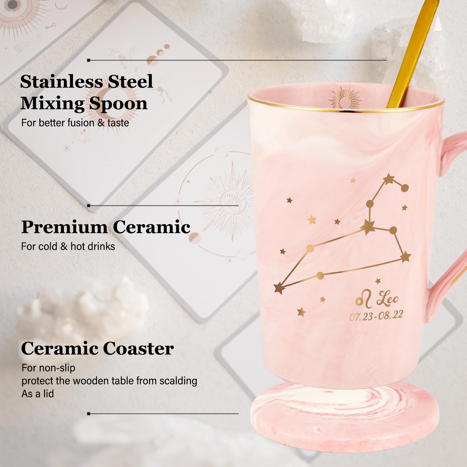 YHRJWN Pisces Gifts for Women, Pisces Constellation Mug, February March Birthdays Gifts for Women Horoscope Astrology Lovers, Pisces Zodiac Sign gifts for Women Girls, 14 Oz Pink with Gift Box