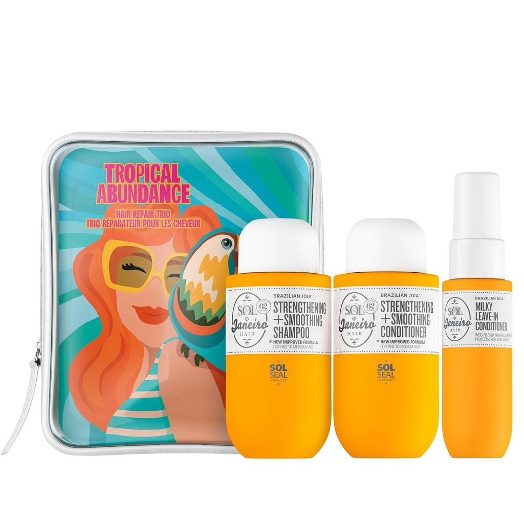 Sol de Janeiro Tropical Abundance Hair Repair Trio Travel Set | Jet Set | Sulfate Free Brazilian Joia Shampoo and Conditioner | Leave In Conditioner Spray | TSA Friendly | Amazon Exclusive