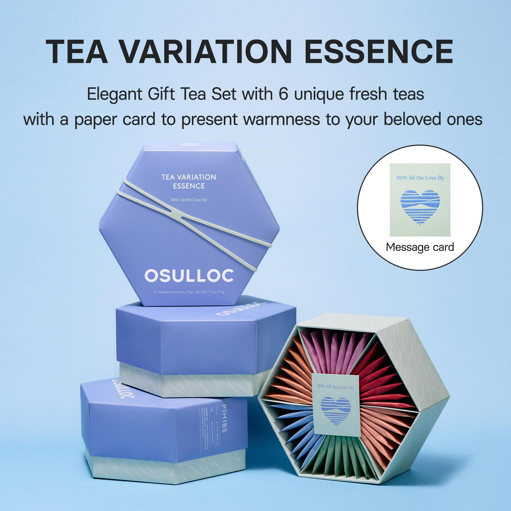 OSULLOC Premium Tea Collection (40 count, 10 flavors x 4 ea), Self Care Sampler Gift Box Variety Pack, Premium Organic Pure & Blended Tea from Jeju