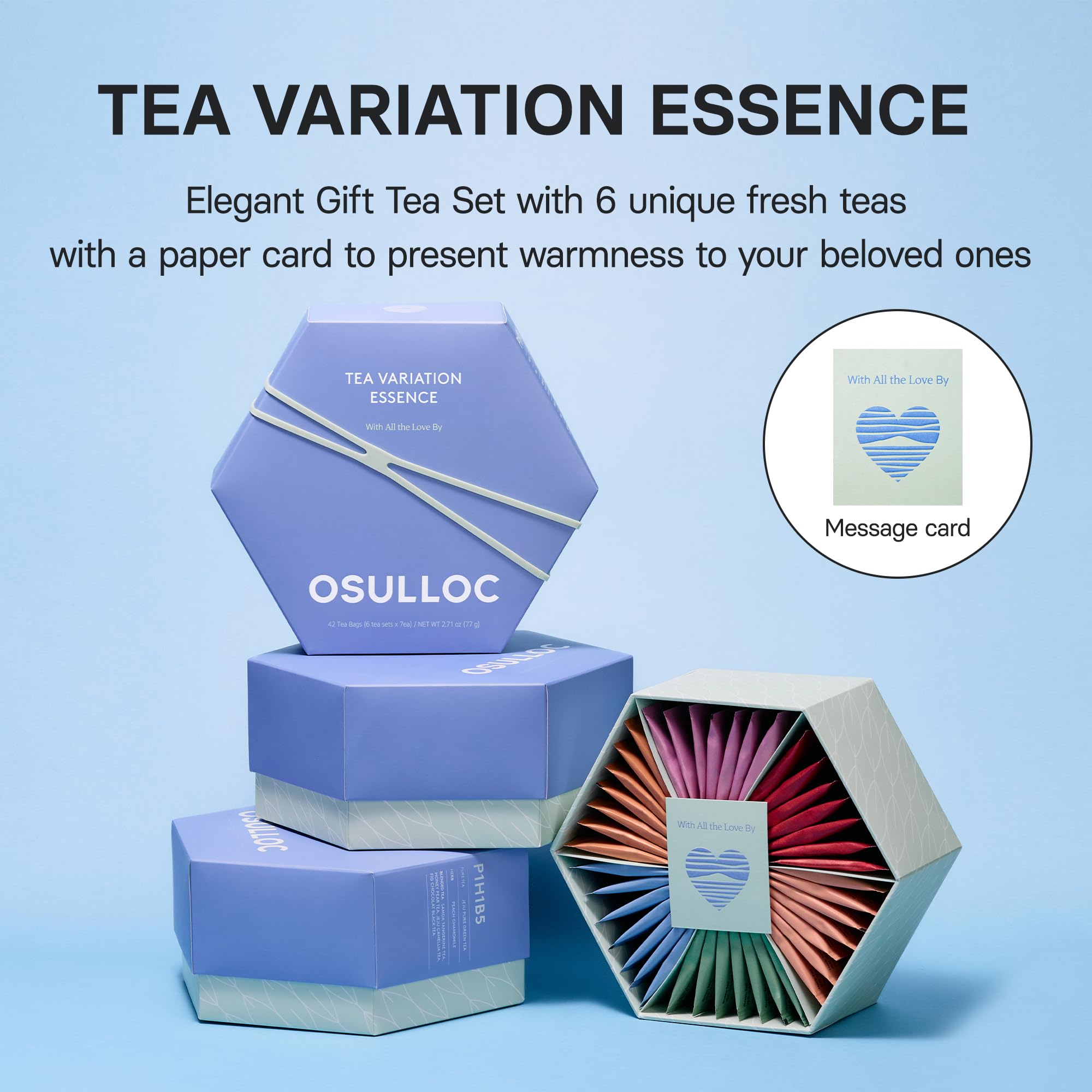 OSULLOC Premium Tea Collection (40 count, 10 flavors x 4 ea), Self Care Sampler Gift Box Variety Pack, Premium Organic Pure & Blended Tea from Jeju