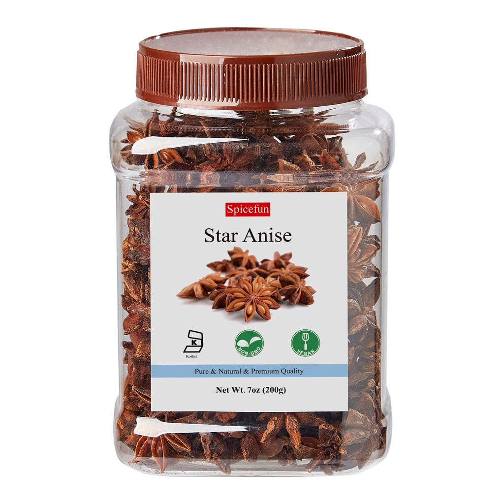 Spicefun Star Anise 7oz(200g), Chinese Star Anise Whole, Fresh, Pure and Dried Anise Pods, Great for Cooking, Baking and Tea