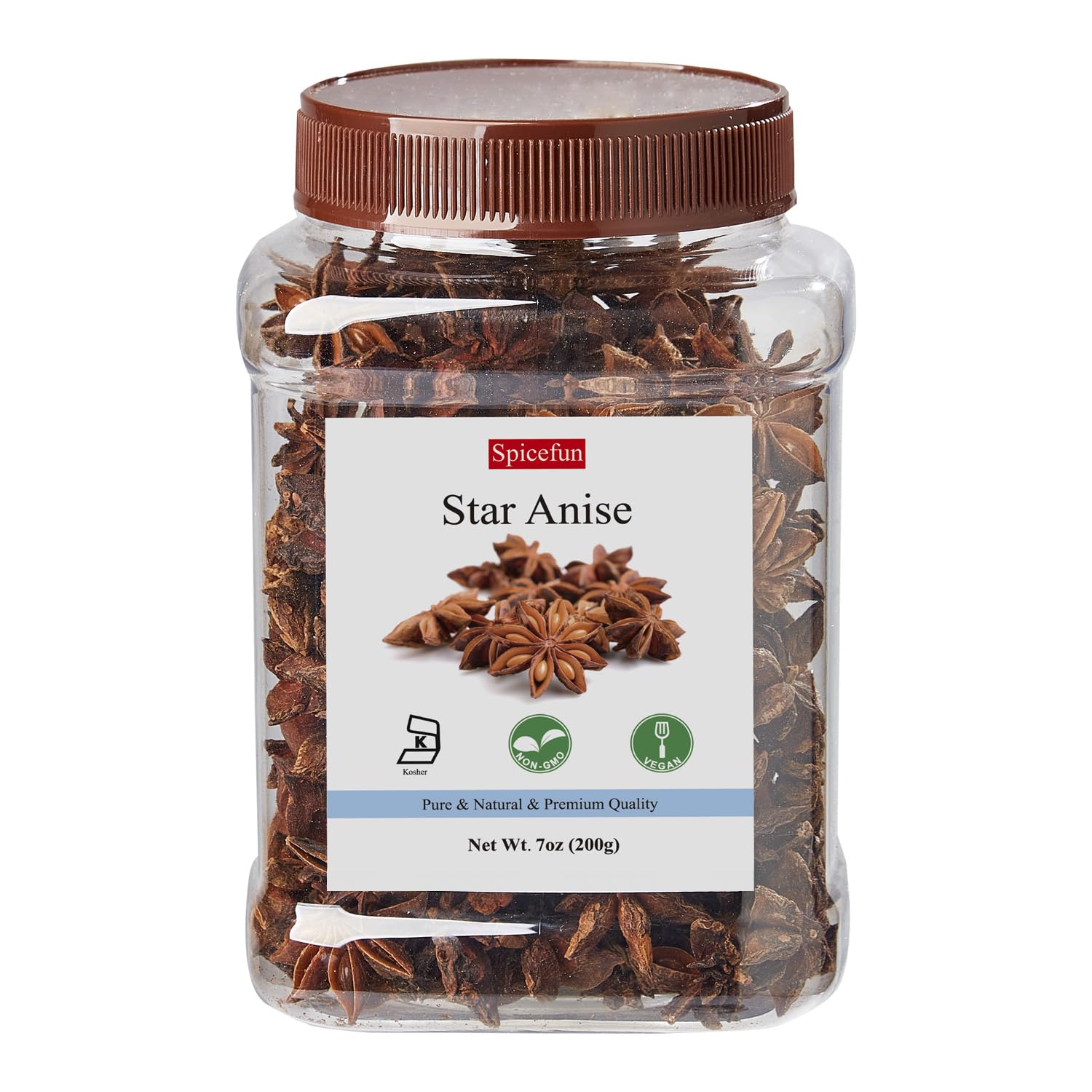 Spicefun Star Anise 7oz(200g), Chinese Star Anise Whole, Fresh, Pure and Dried Anise Pods, Great for Cooking, Baking and Tea
