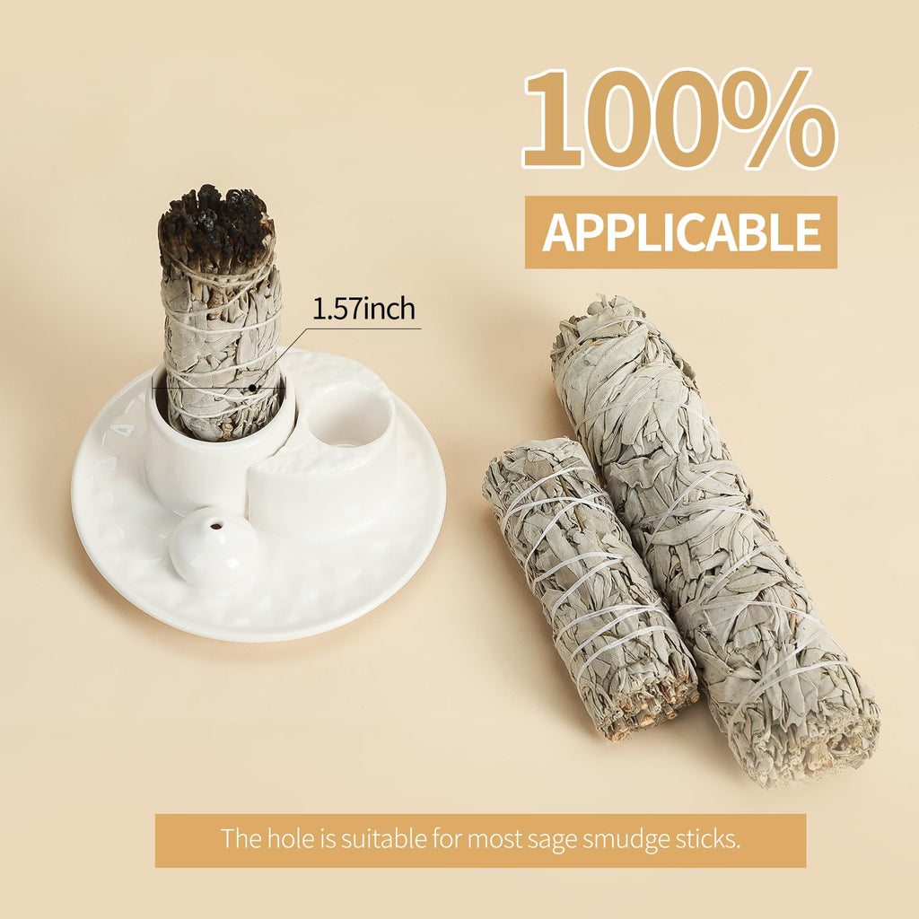 Handmade Ceramic Incense Burner for Palo Santo Incense Sticks, 4 in 1 Multi-Purpose Sage Holder for Burning, Ash Catcher Tray for Meditation Yoga Room (Golden)