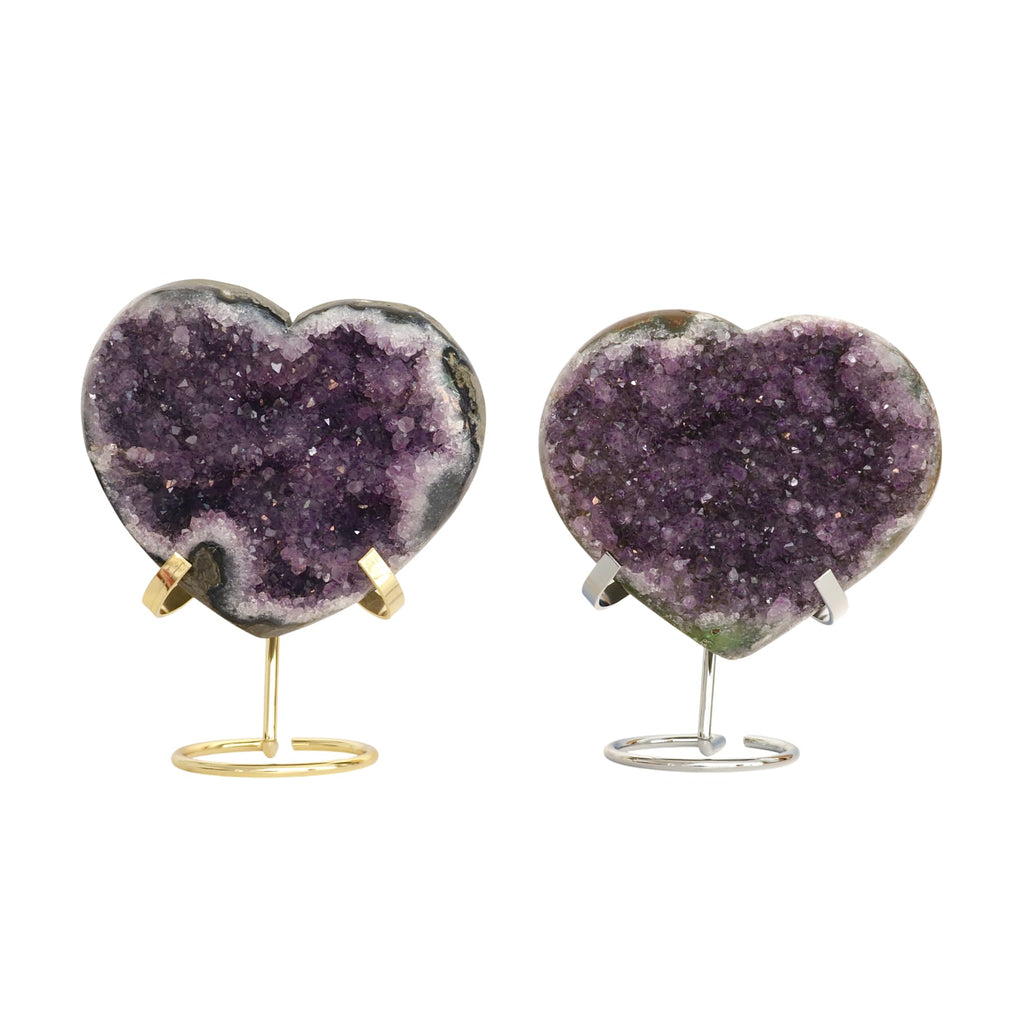 Hand-carved Amethyst Heart Cluster with Stand, Natural Raw Crystal Heart Stone 1–7 Inch tall (50g–1200g), Reiki Healing Gemstone, Love, spiritual Valentine Gift. (200-350 Grams-1.5 to 2.5" tall)